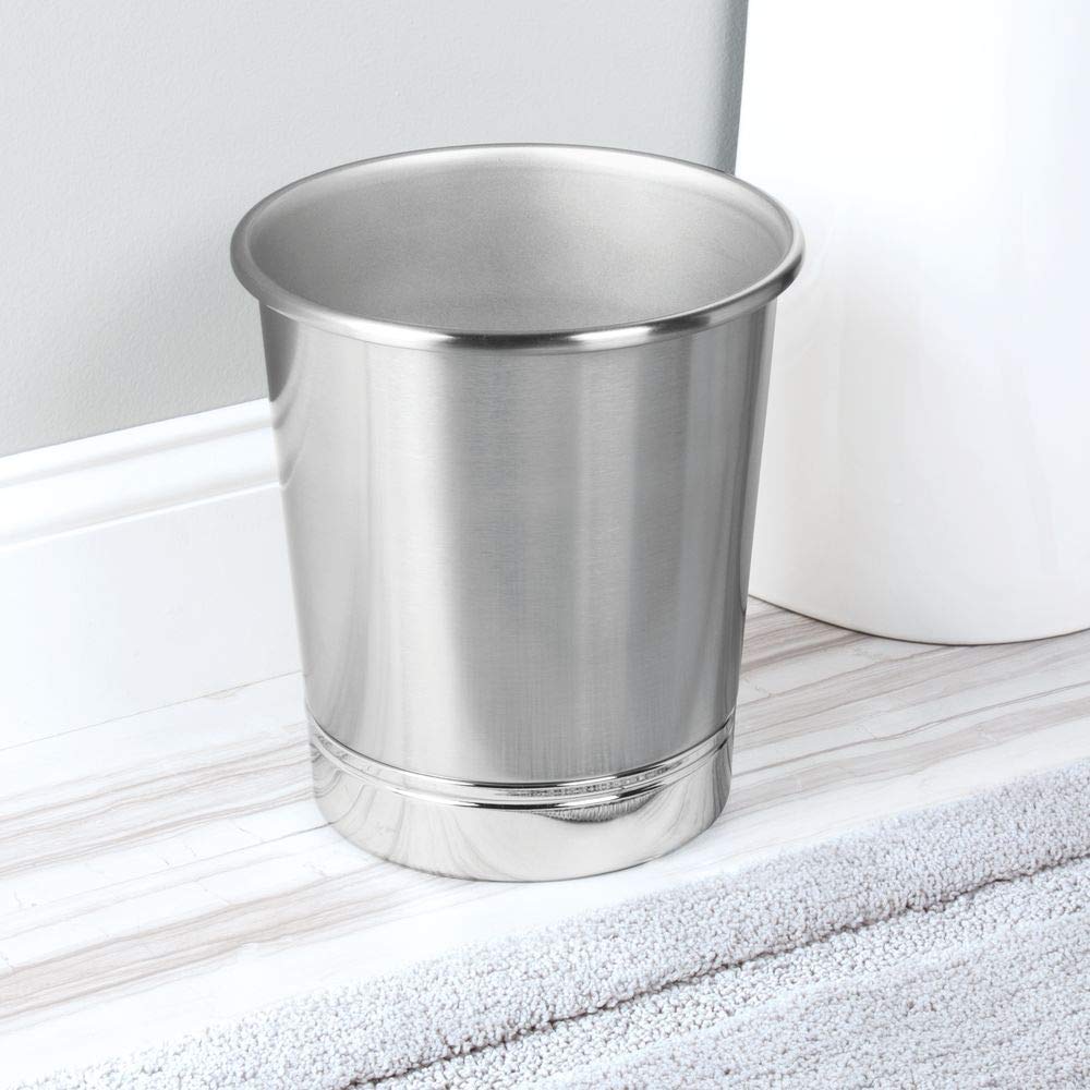Idesign York Metal Wastebasket, Trash Can For Bathroom, Kitchen, Office, Bedroom, 9.5'' X 9.5'' X 10.25'' - Brushed Nickel And C