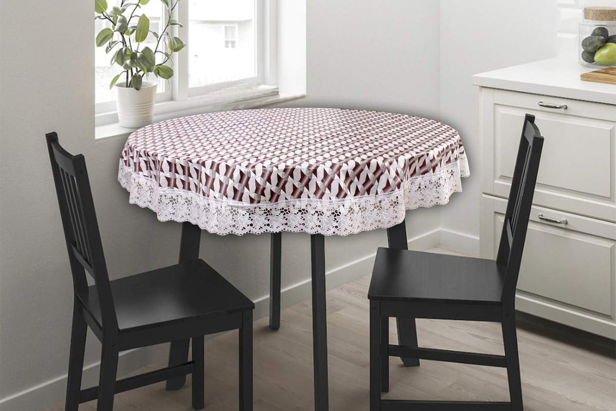 The Furnishing Tree Round Shaped WxL 48x48 Inch Center Table Cover Symmetric Pattern Black Grey, Waterproof PVC
