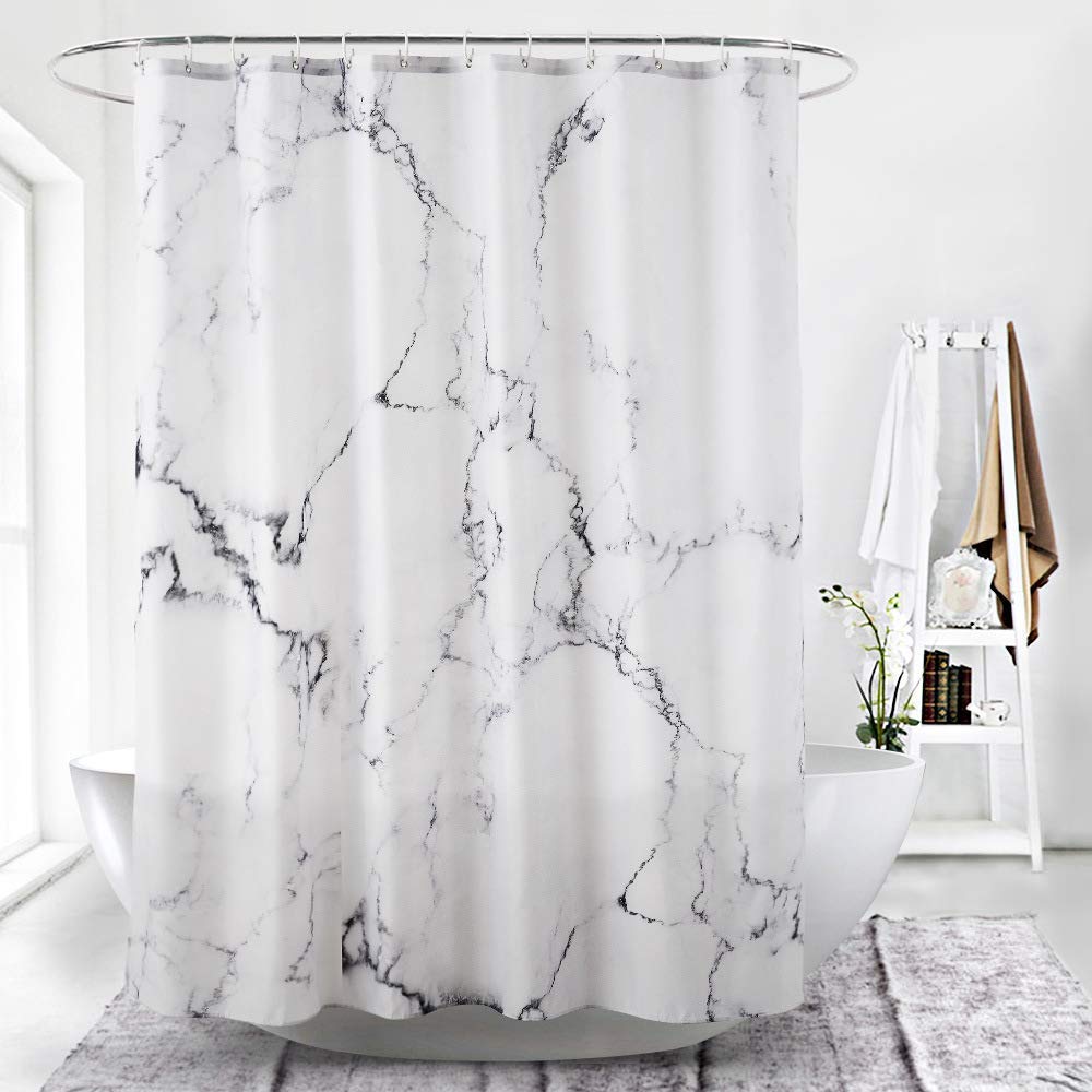 YOSTEV Grey Marble Bathroom Shower Curtain Grey and White Fabric Shower Curtain with Hooks Decorative Bathroom Accessories Water Proof Reinforced Metal Grommets Narrow 36W x72L