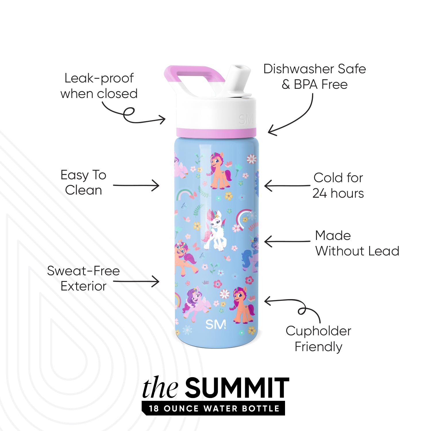 Simple Modern Kids Summit Water Bottle with Straw Lid | My Little Pony Kids 18oz Stainless Steel Cup Insulated Tumbler for Girls