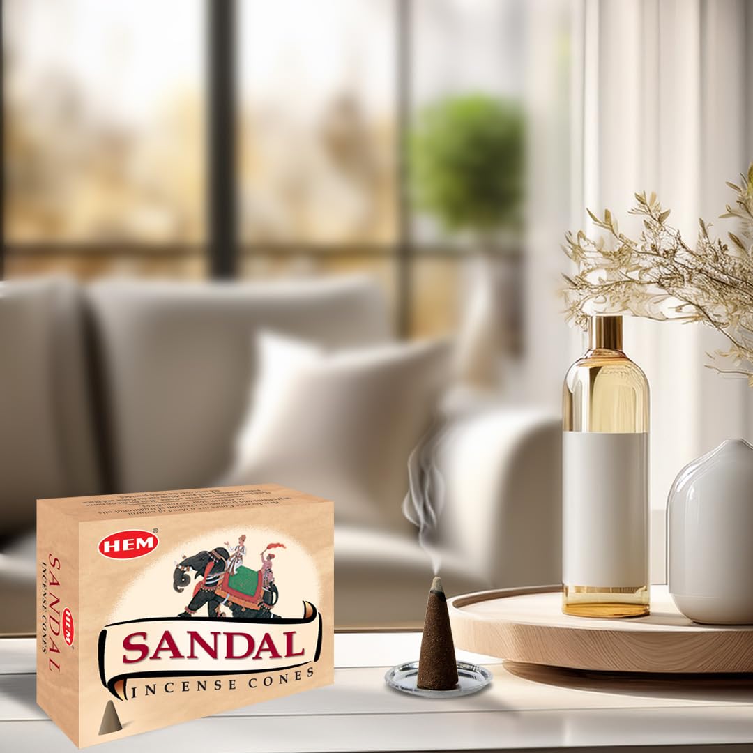Hem Sandalwood Incense Cones - Case of 12 Boxes (10 Cones Each, 120 Total) | Soothing Woody Aroma for Meditation, Relaxation & P