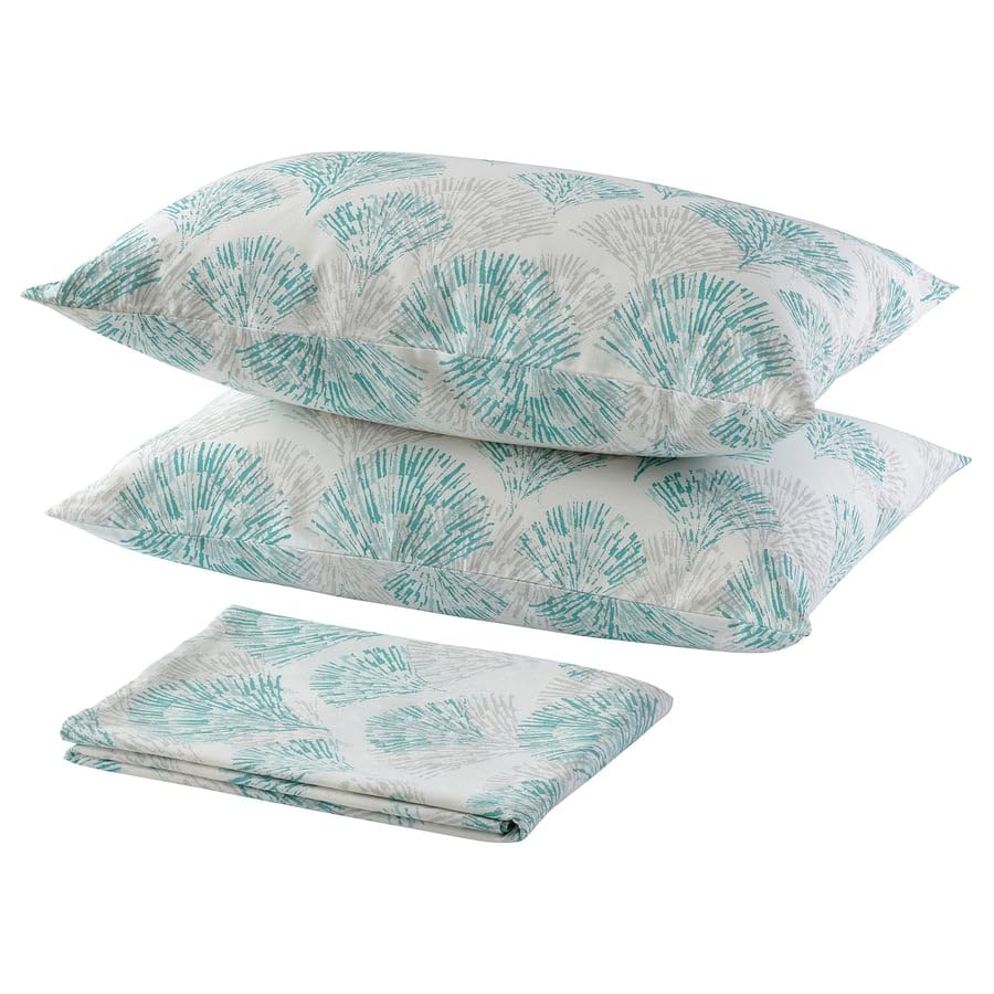 Establisher Rdfibbla Flat Sheet With 2 Pillowcases  White & Green Bedding Set, 240X260 Cm Sheet With 50X80 Cm Pillow Covers (94