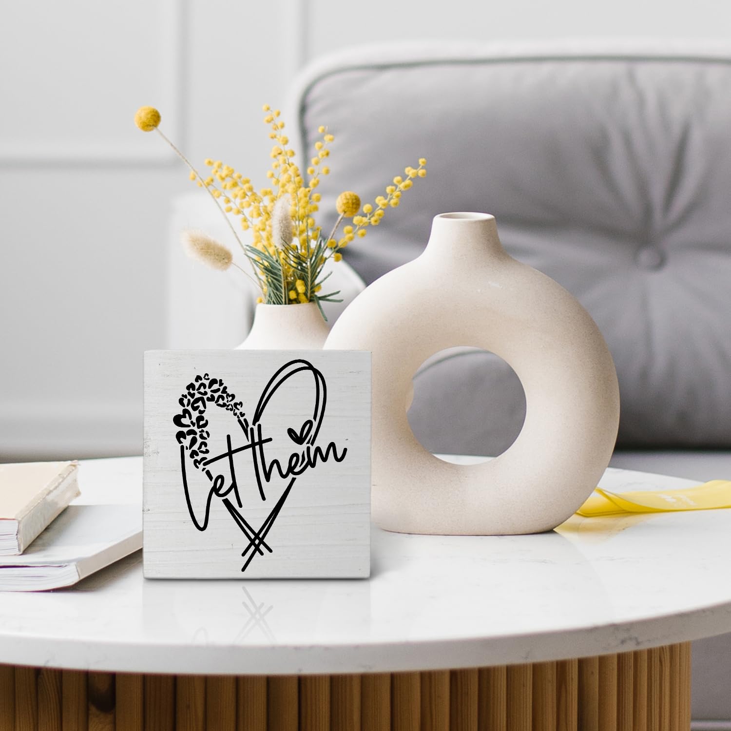 Nvotell Let Them Inspirational Desk Decor, Mental Health Self Love Positive Wooden Box Sign, Motivational Wood Block Plaque for