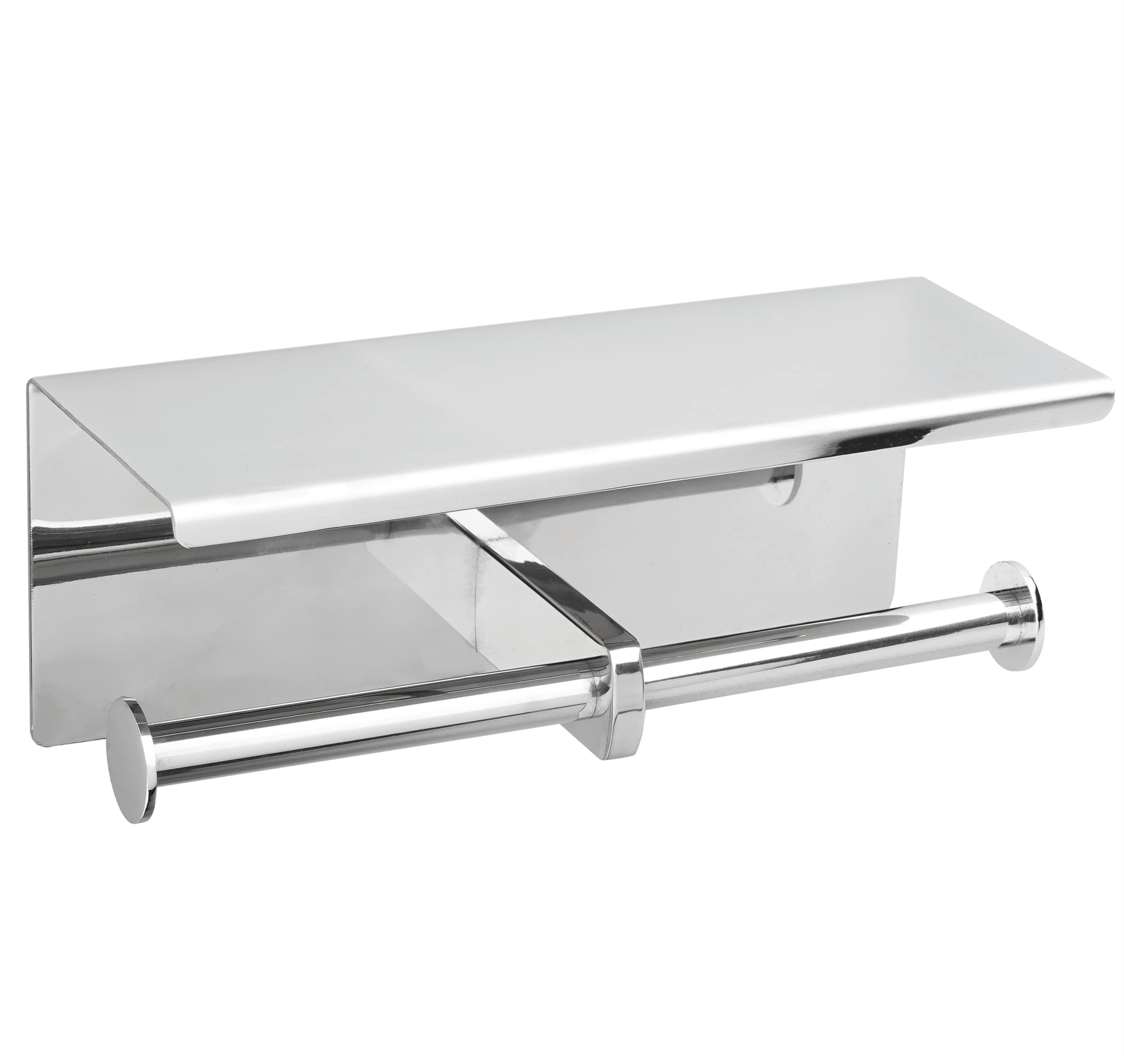 YEAVS Double Toilet Paper Holder-SUS 304 Stainless Steel Tissue Roll Rack with Phone Storage Shelf (Polished Chrome)