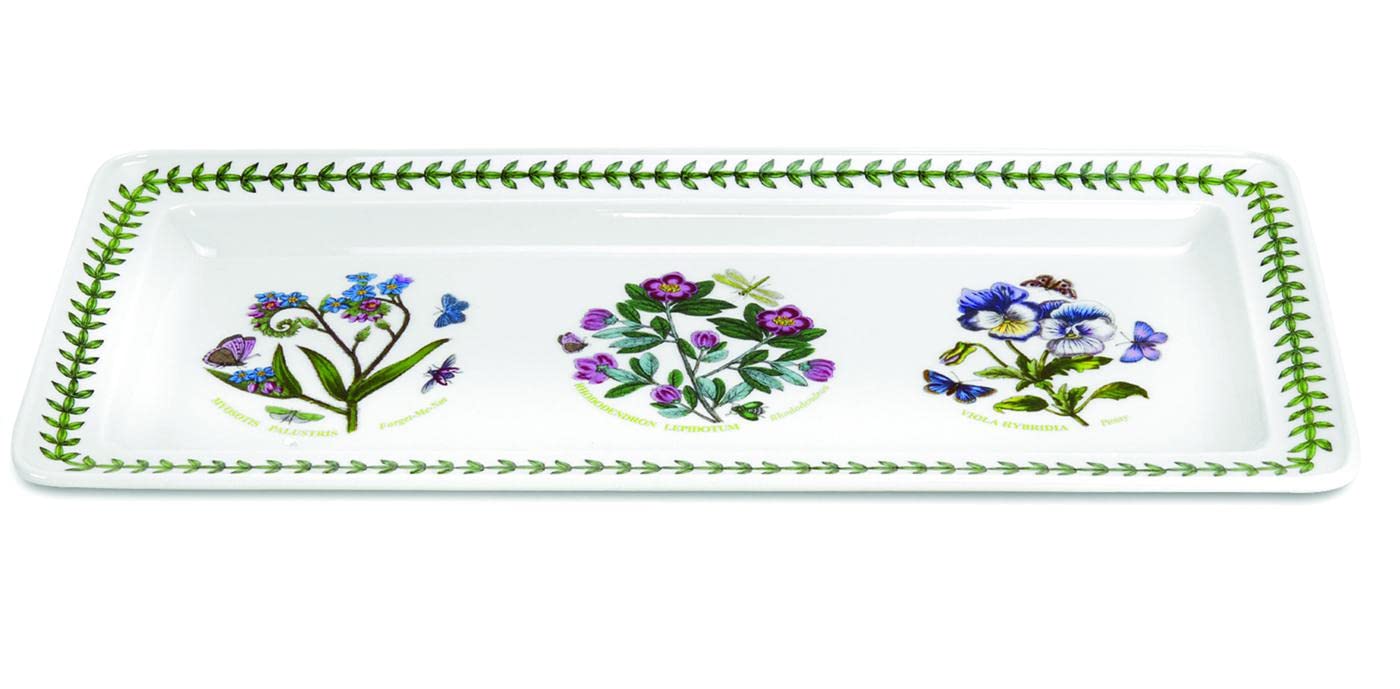 Portmeirion Botanic Garden Oblong Tray  14.5 Inch Rectangular Serving Tray  Assorted Floral Motifs  Made from Porcelain  Microwave and Dishwasher Safe