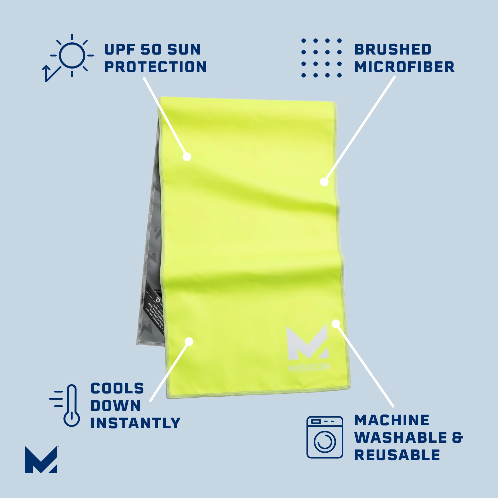 Mission Original Cooling Towel, Safety Yellow - Soft, Durable Microfiber - Cools Up To 2 Hours - Upf 50 Sun Protection - Machine