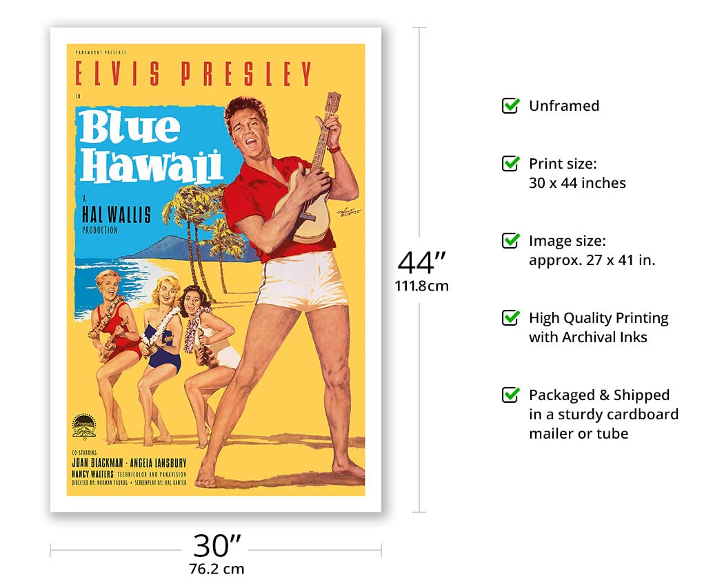 Elvis Presley In Blue Hawaii - Vintage Film Movie Poster By Rolf Goetze C.1961 - Fine Art Matte Paper Print (Unframed) 30X44In