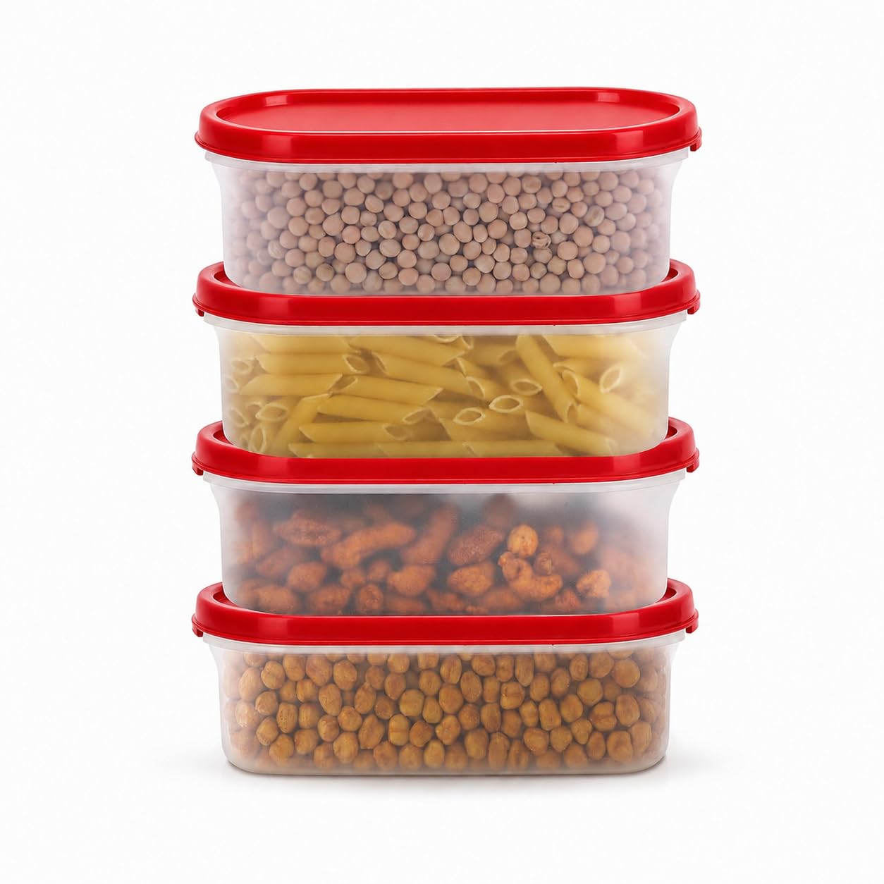 Cutting Edge 535Ml Modular Storage Container Red Plain Lid (Set Of 4)