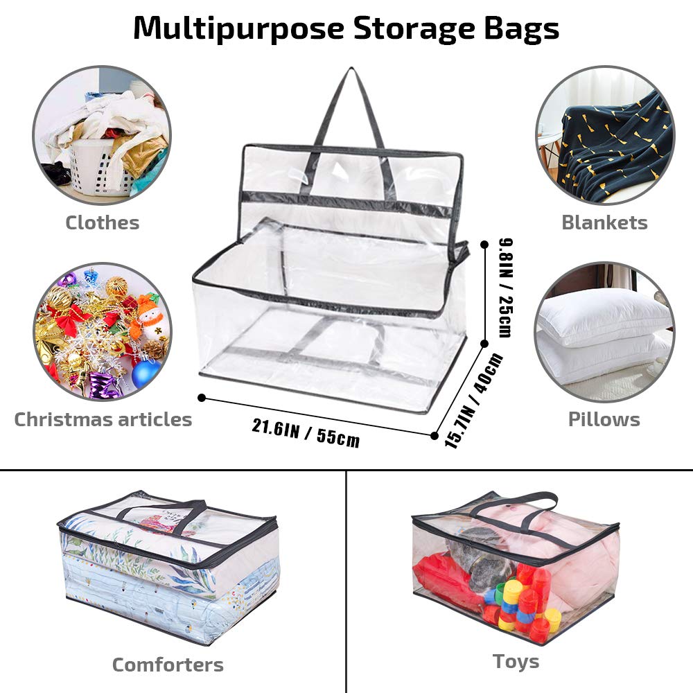 OYOUNGNI Clear Clothes Storage Bag Organizer with Reinforced Handle, Vinyl Storage Bags for Comforter, Blanket, Bedding, Toys, T