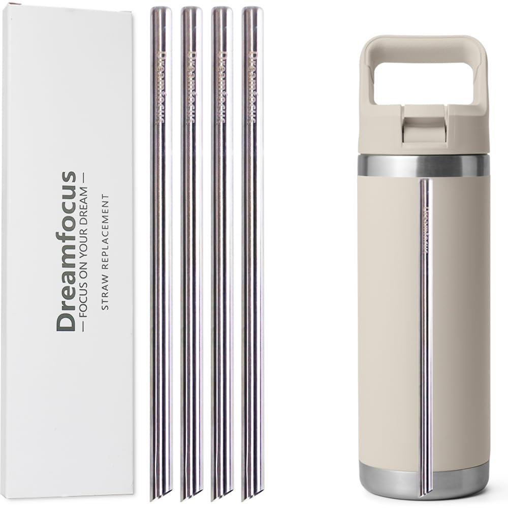 Dreamfocus Reusable Metal Straws Replacement Stainless Steel for YETI RAMBLER Straw Bottle 18 oz 4Pack