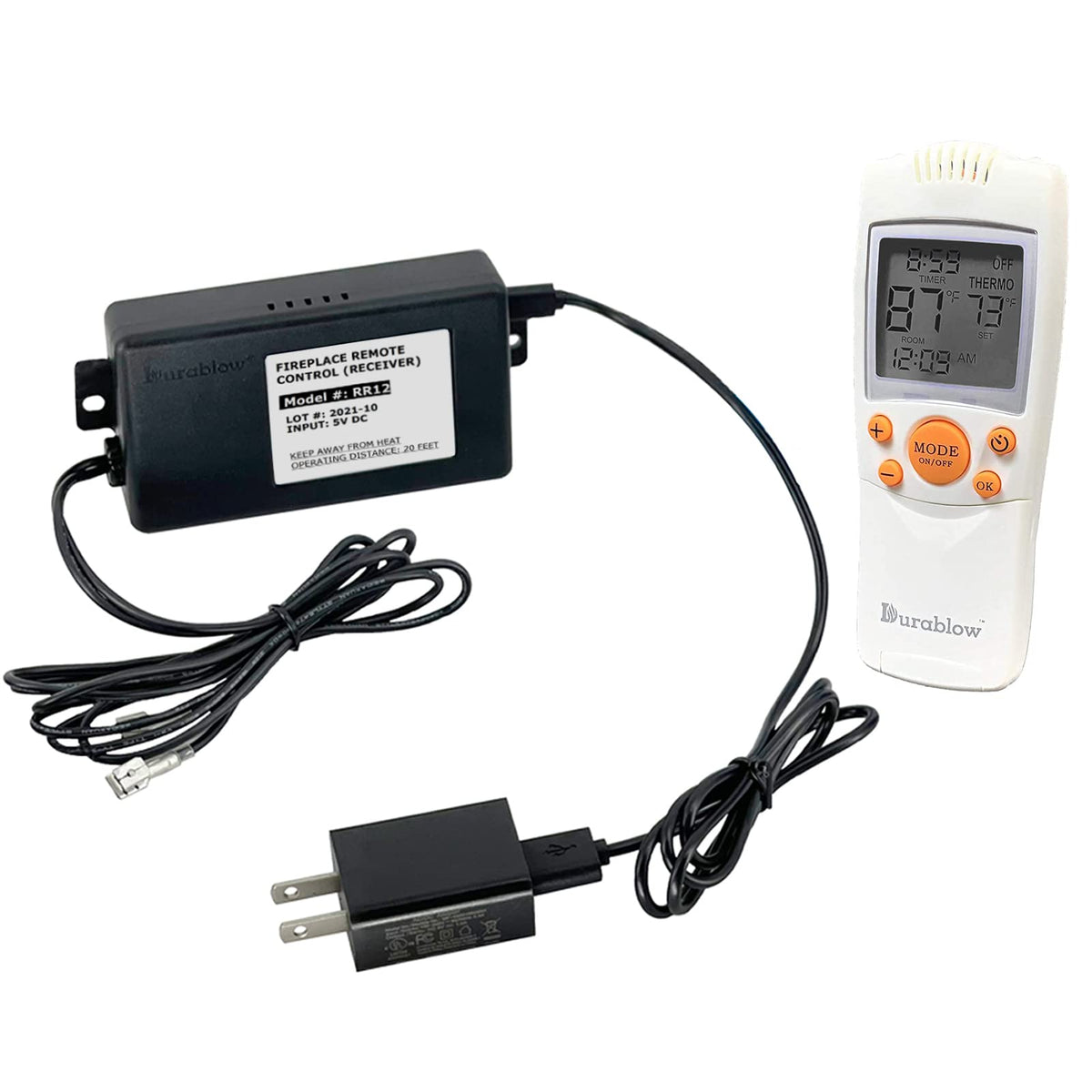 Durablow Tr2003 Gas Fire Fireplace On/Off Remote Control Kit + Thermostat + Timer With Lcd Screen For Millivolt Valve, Ipi Modul