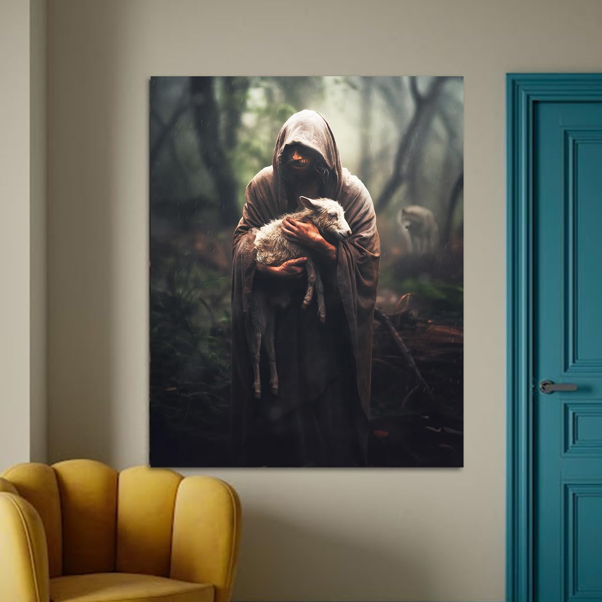 Jesus And Lamb Canvas Wall Art Jesus Rescues A Muddy Lamb Picture Wall Art Canvas Print Christian Home Decor 24X30 Inch