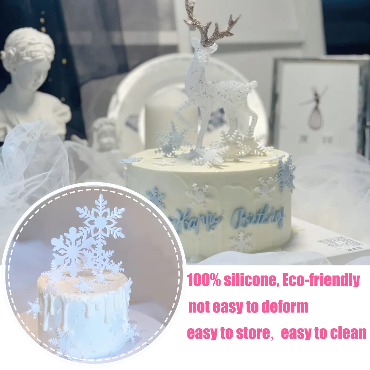 Zixiang Christmas Snowflake Cake Silicone Fondant Molds 3D Snowflake Candy Mold For Cake Decorating Cupcake Topper Chocolate Gum