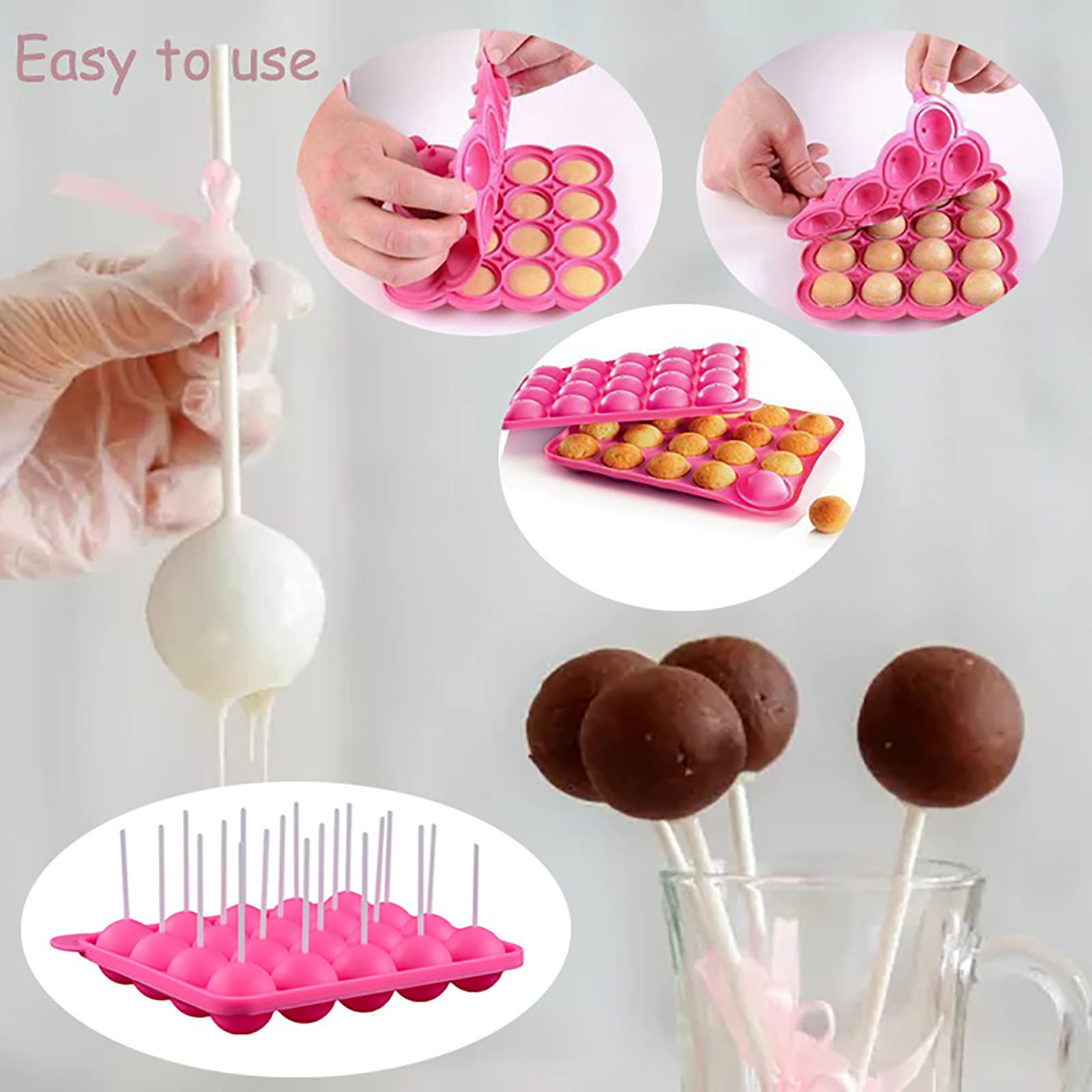 JAMCARI Cake Pop Mold - 20 Cavity Silicone Baking Mold with Gift Bags & Decorating Pen - Metallic
