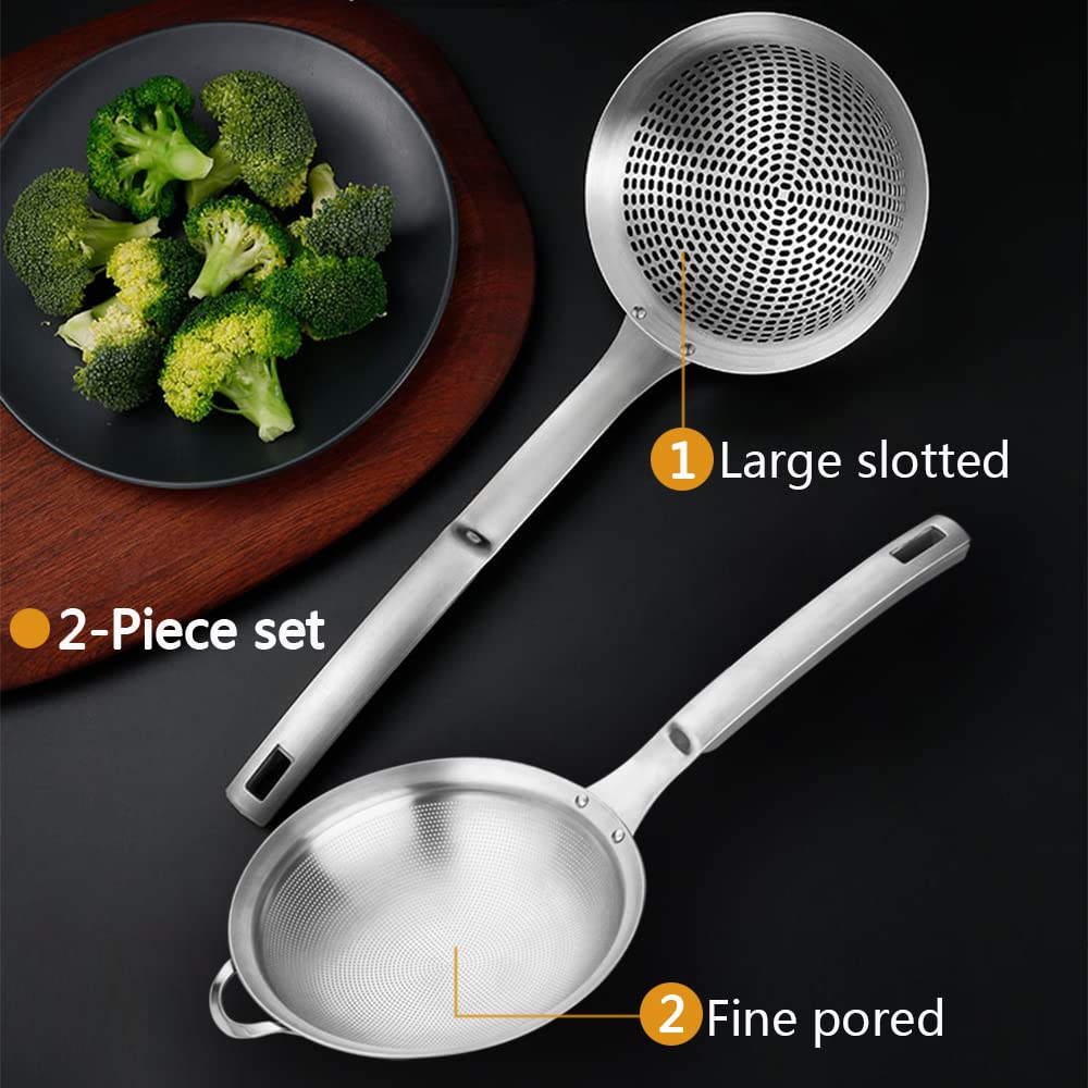 Fine Mesh Stainless Steel Metal With Holesieve Food Strainer Grease Spider Skimmer And With Handle Large Holes Slotted Colander