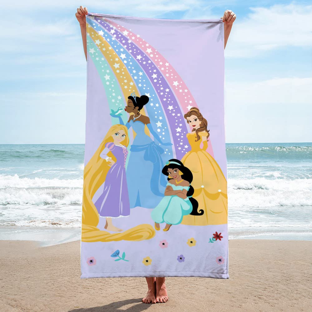 Jay Franco Disney Princess Rainbow Bath/Pool/Beach Towel - Super Soft & Absorbent Fade Resistant Cotton Towel Features Belle, Ra