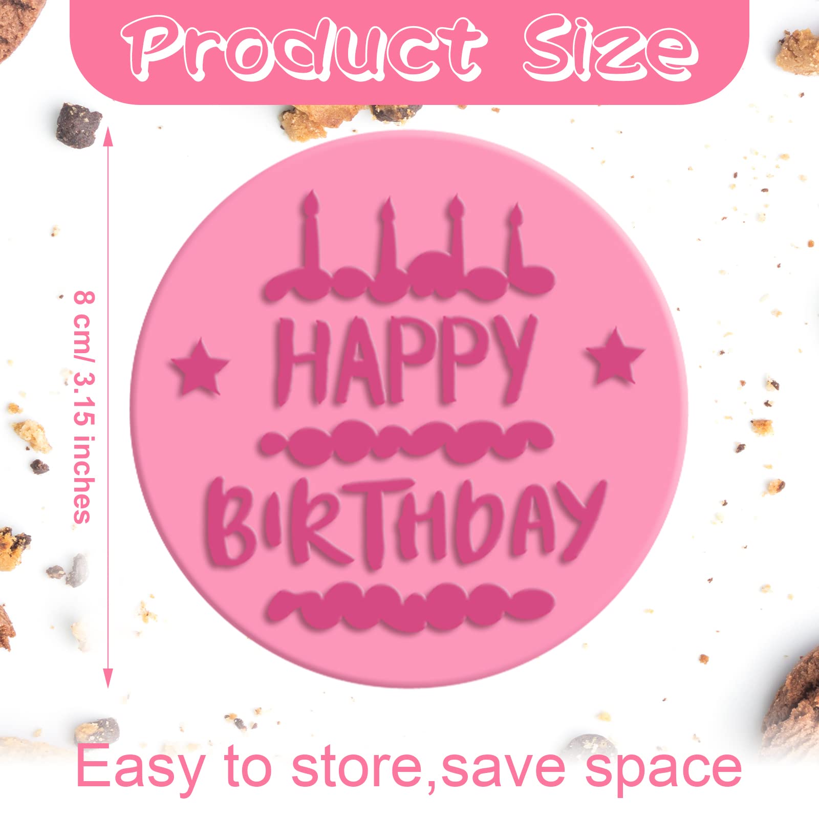 6 Pcs Happy Birthday Fondant Embosser Cookie Stamps 3D Design Cookie Cutters Happy Birthday Fondant Stamp For Party Decorating F