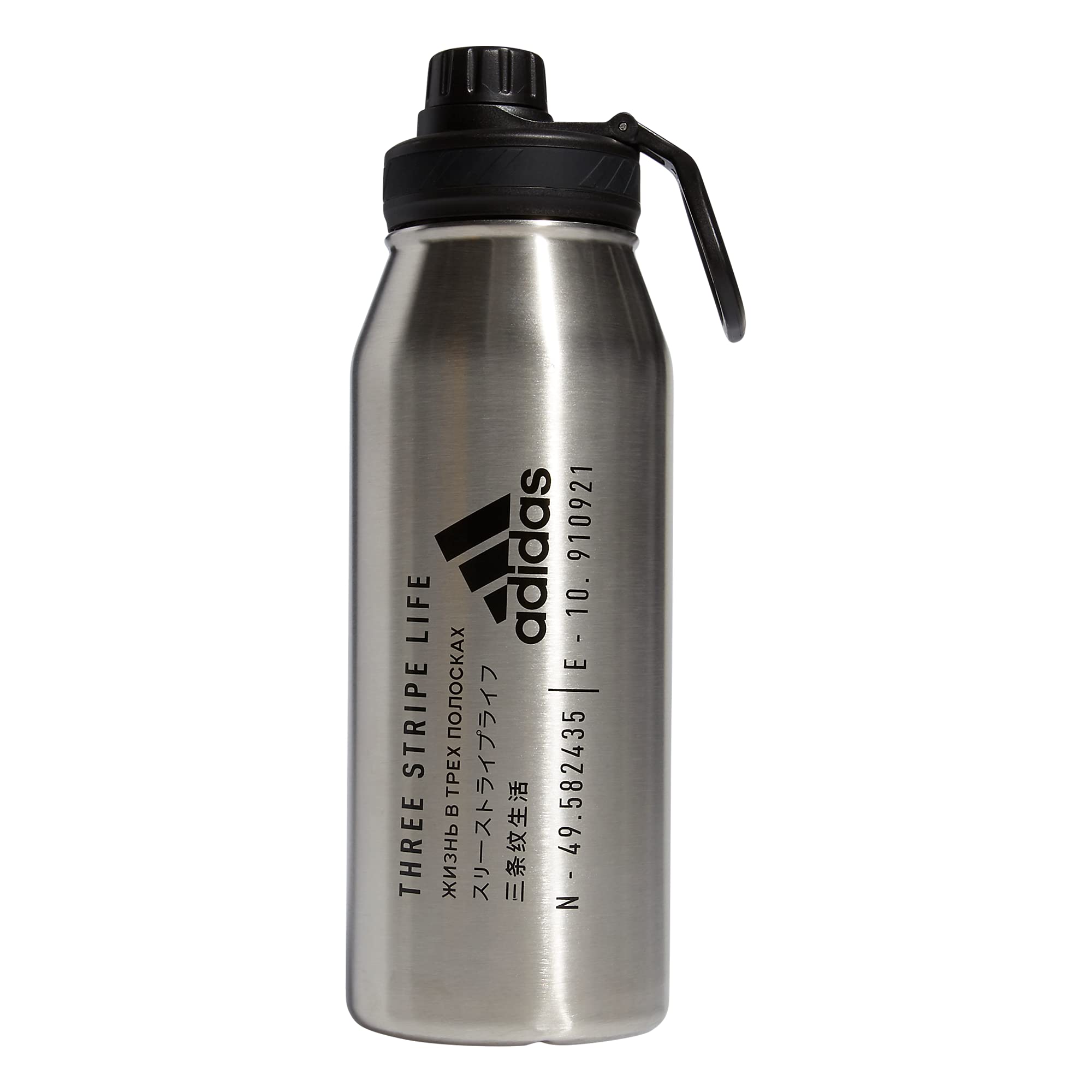 Adidas Unisex 1 Liter (32 Oz) Metal Water Bottle, Stainless Steel/Black, One Size