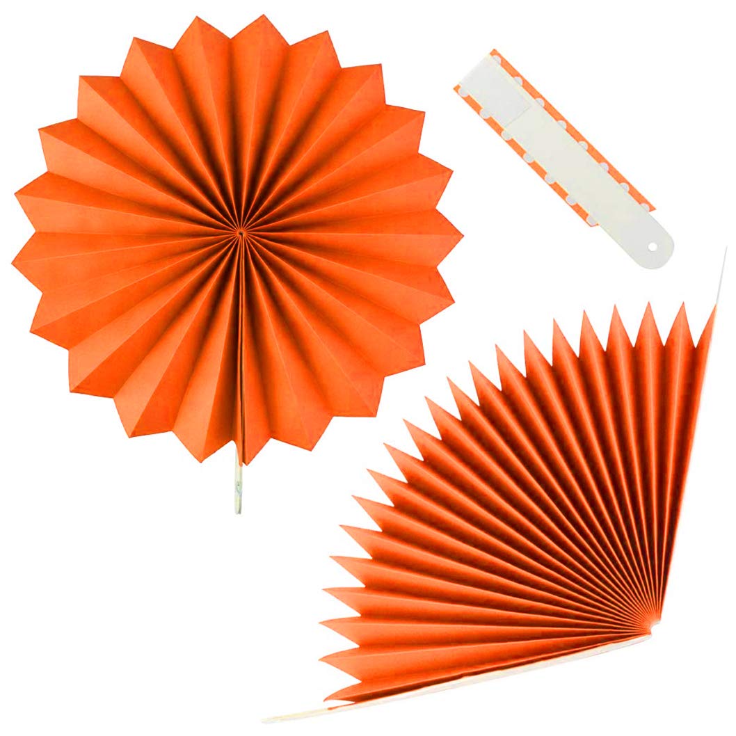 18Pc Party Hanging Orange Paper Fans, Fall Paper Fans Orange Round Folding Fans Wall Decor Paper Garlands Flower Decoration For