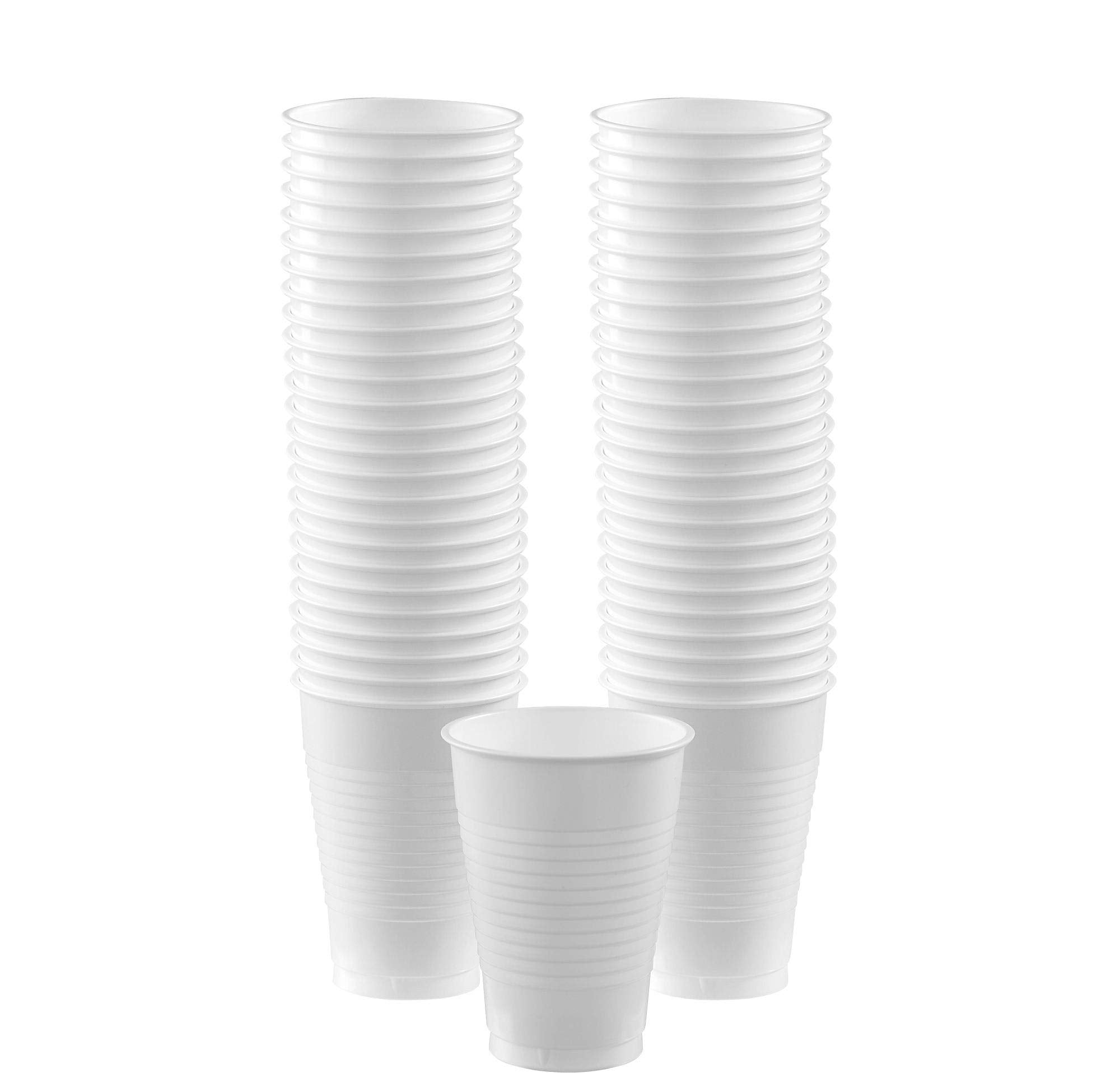 Big Party Pack Premium Frosty White Plastic Cups (12 Oz) 50 Count - Stackable, Heavy-Duty & Eco-Friendly Party Drinkware, Vibran