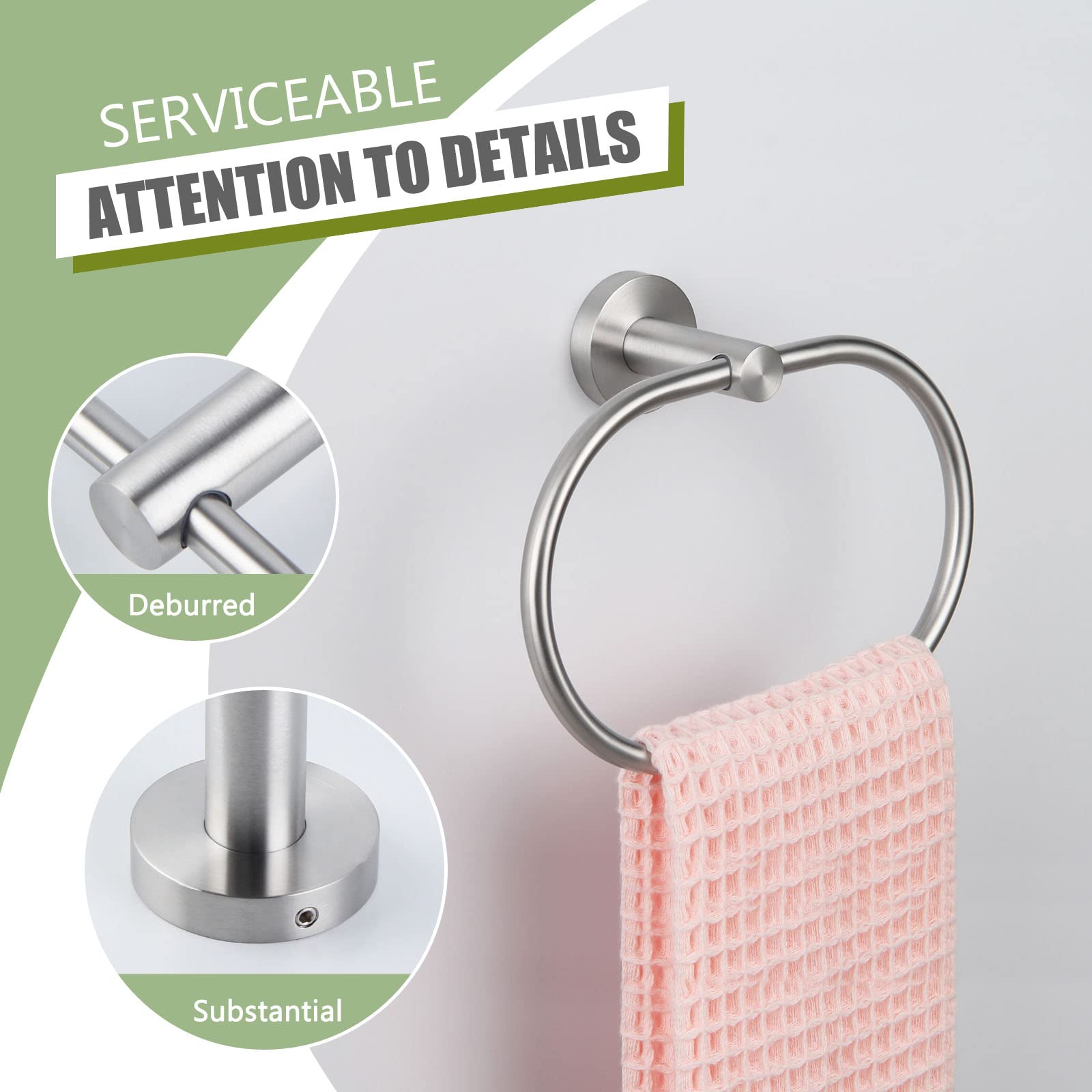 Towel Ring Brushed Nickel  Angle Simple SUS304 Stainless Steel Hand Towel Rack  Unique Oval Shaped Towel Holder  Modern Bathroom Towel Hanger