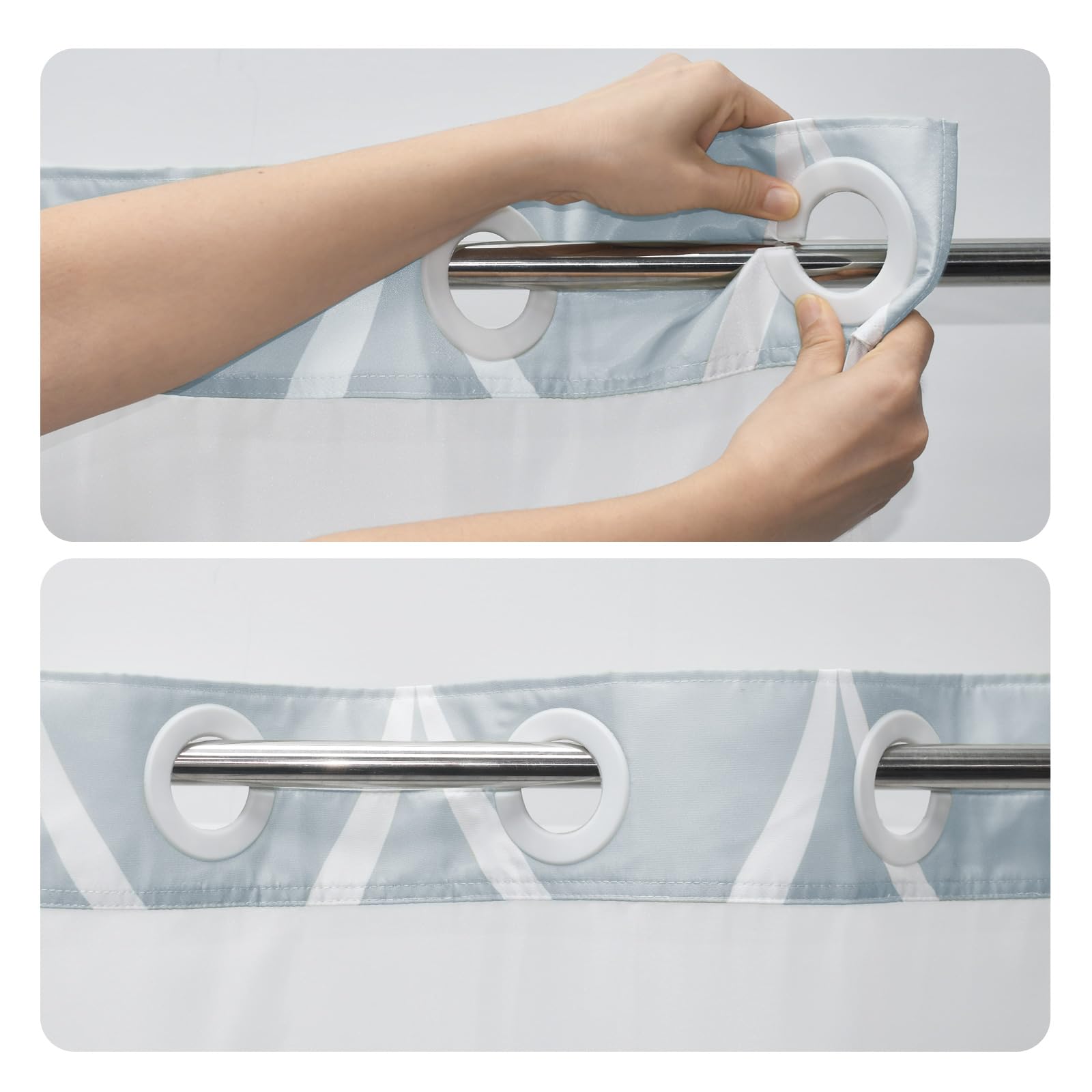 Yiatn No Hook Ombre Aegean Blue Shower Curtain With Snap In Fabric Liner Set - Hotel Style With See Through Mesh Top Window, Mod