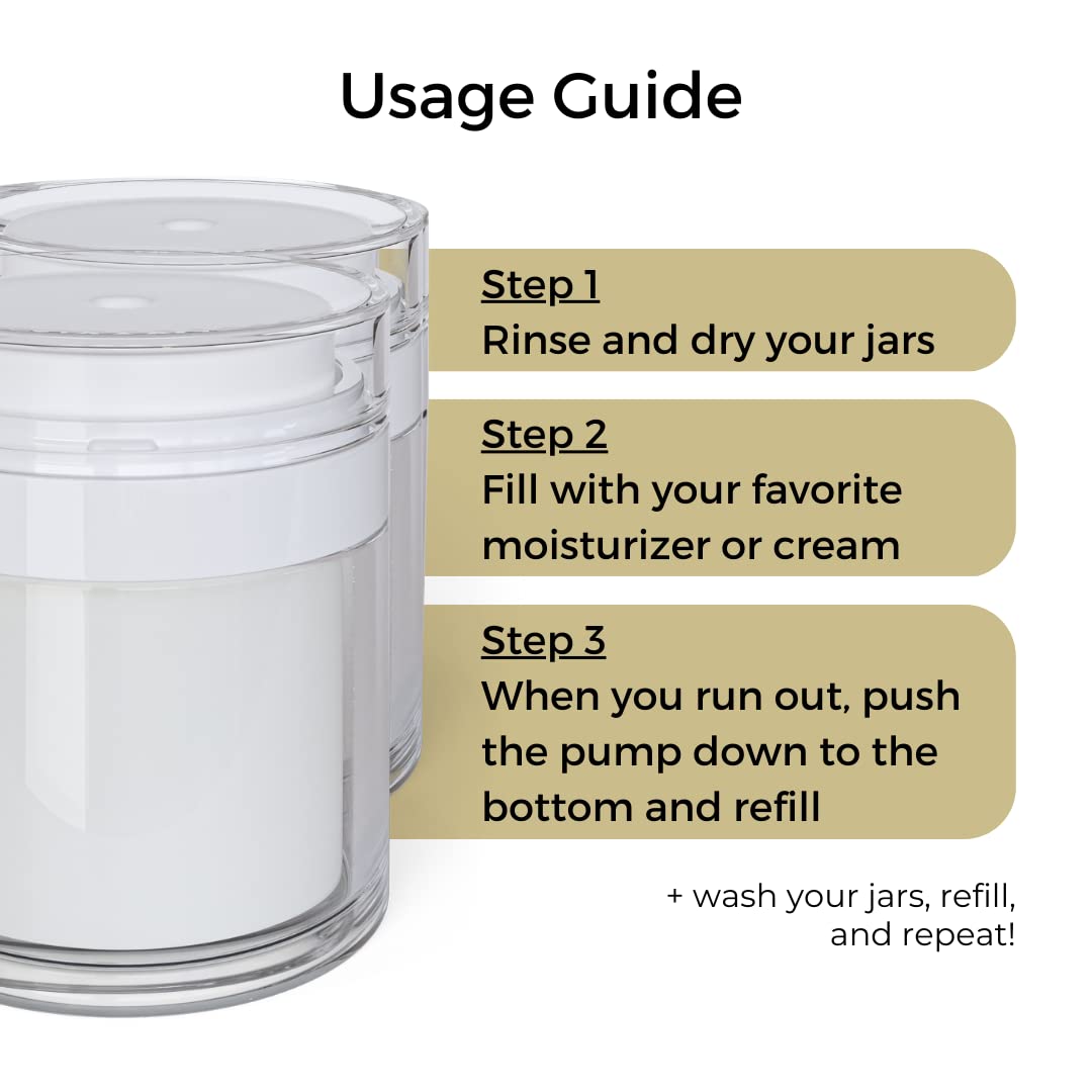 Premium Airless Pump Jars Set Of 2 | Push Down Pump Container For Skincare | Moiturizer Container | Airless Pump Bottles 2-Pack