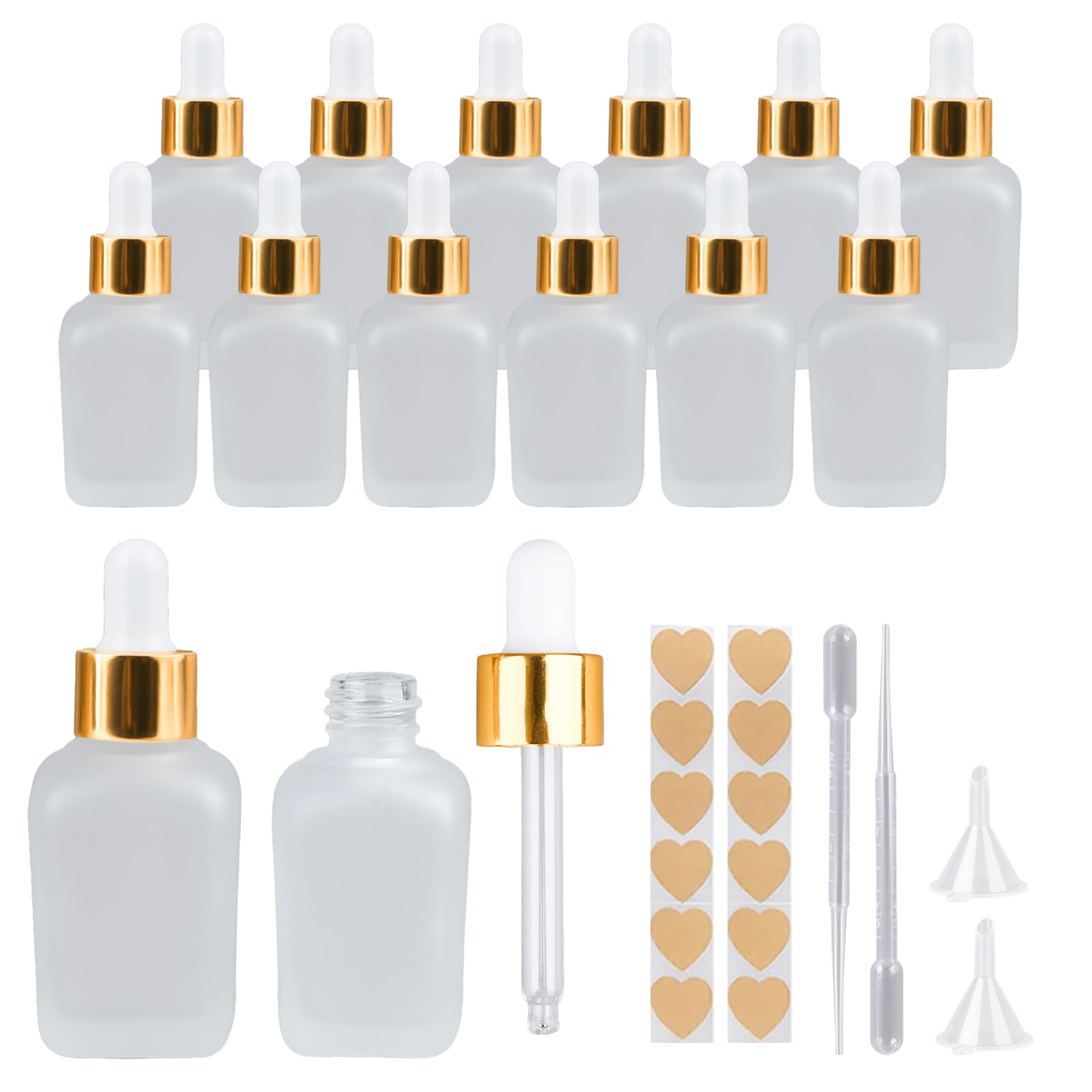 HLYHTGZ 30ml Square LeakProof Glass Dropper Bottles, 12PCS 1oz Square Clear Frosted Essential Oil Dropper Bottles, Suitable for
