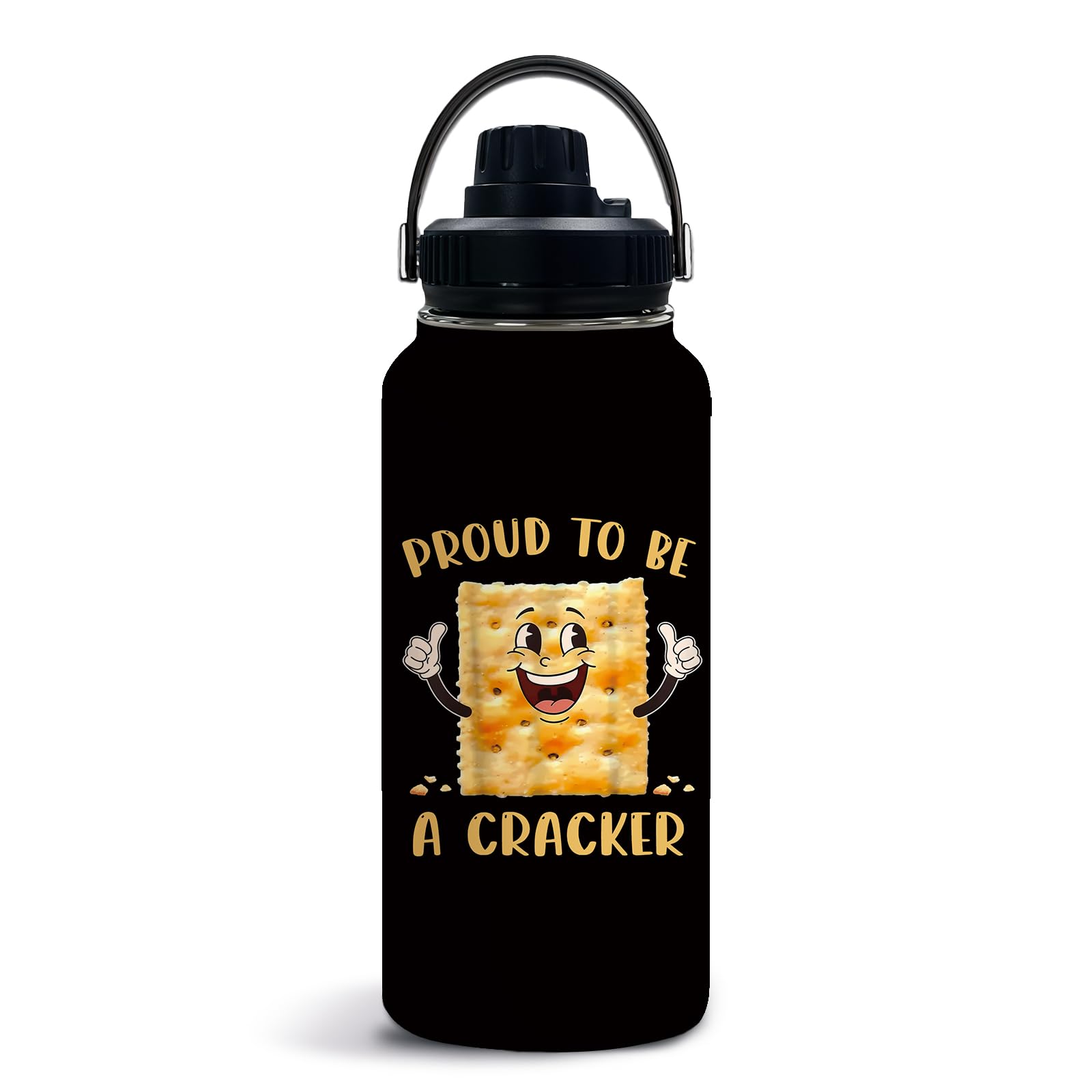 Uibunoo Snack Themed Gift, Proud to Be a Cracker Water Bottle Cup Tumbler with Lid 32oz, Funny Snack Themed Travel Coffee Mug, T