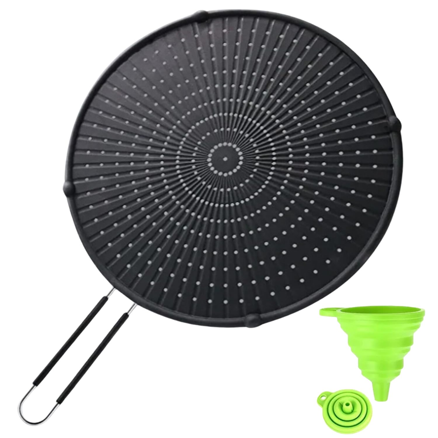 Young Energy Silicone Splatter Screen For Cooking, Frying Pan With Collapsible Oil Funnel, Grease Splatter Guard, Non Stick, Hea