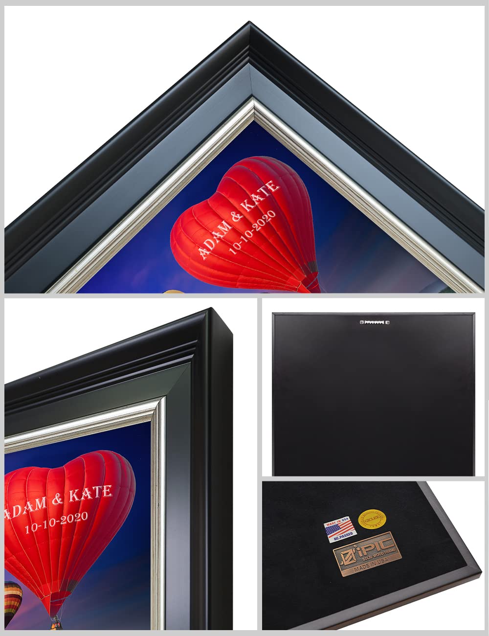 Ipic - Romance On High Personalized Framed Wall Art With Names And Date On, Giclee Prints Framed With Solid Wood, Custom Memoria