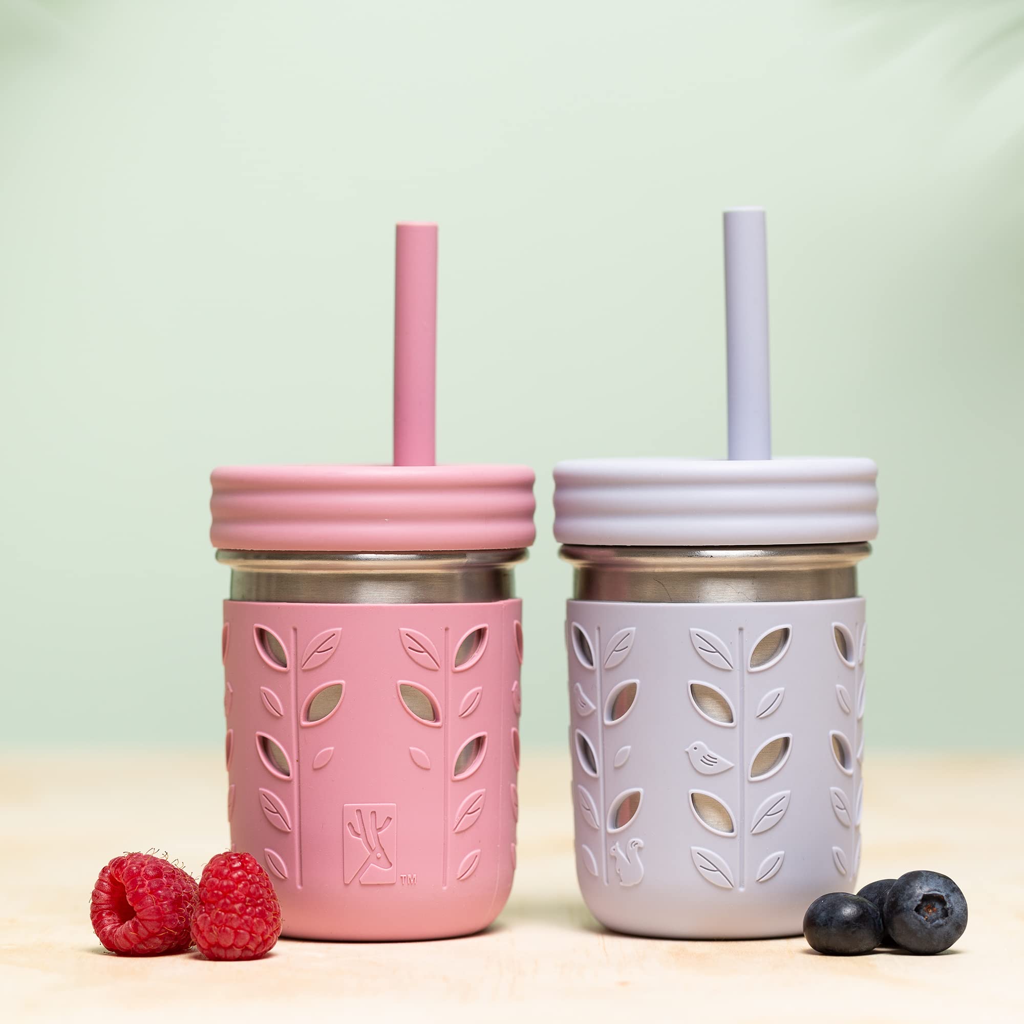 Elk And Friends Stainless Steel Cups | Mason Jar 10Oz | Kids & Toddler Cups With Silicone Sleeves & Straws With Stopper | Spill