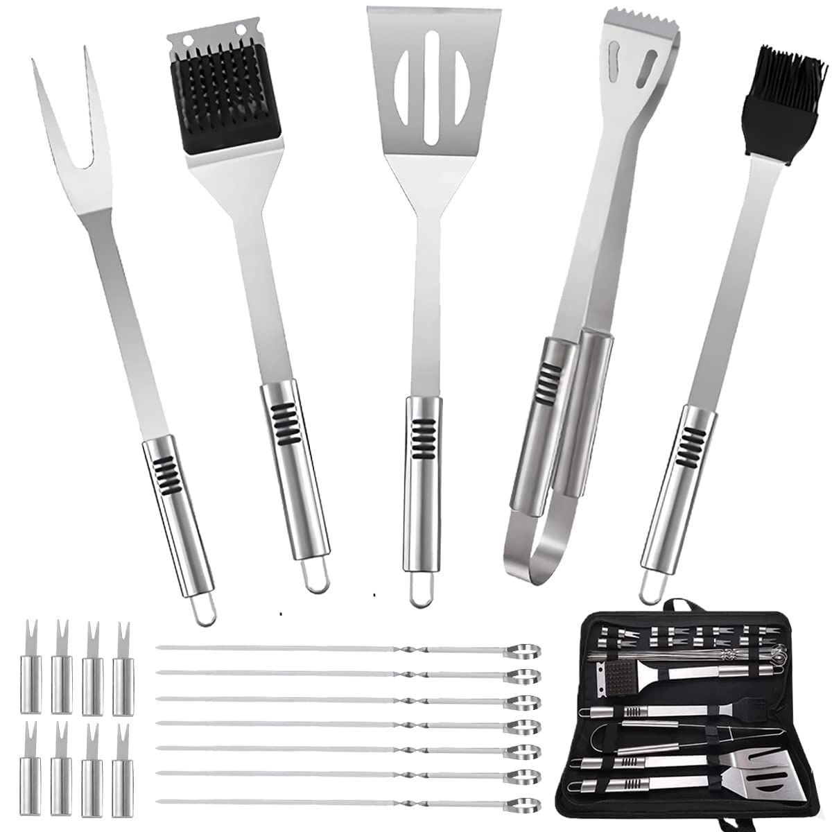 Bbq Accessories Kit - 20Pcs Stainless Bbq Grill Tools Set For Smoker Camping Barbecue Grilling Tools Bbq Utensil Set Outdoor Coo