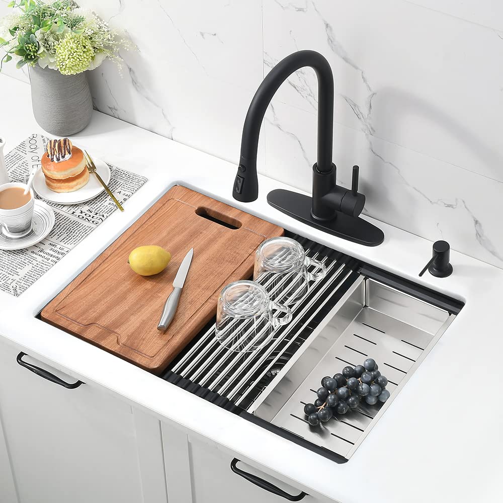 27 Inch Undermount Kitchen Sink Black-Bokaiya 27X19 Stainless Steel Undermount Kitchen Sink Black Workstation Kitchen Sink 16 Ga