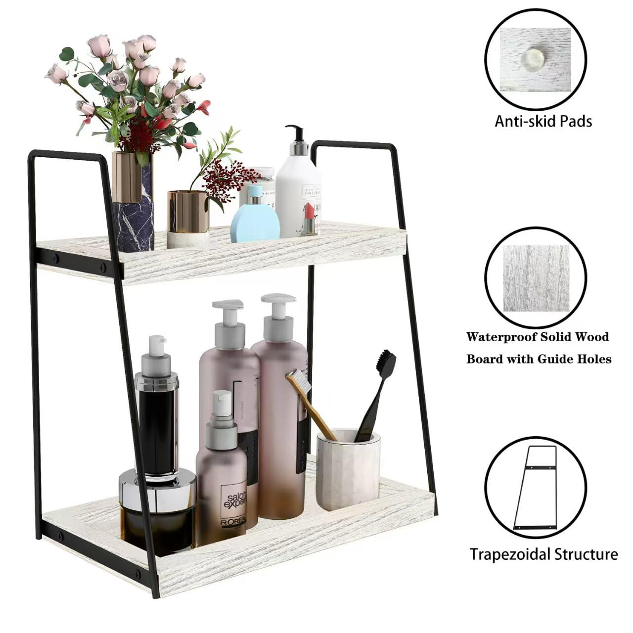 Dorhors 2 Tier Bathroom Storage Organizer,Vanity Trays For Bathroom Counter,Wood Counter Standing Rack For Bathroom,Dresser,Kitc