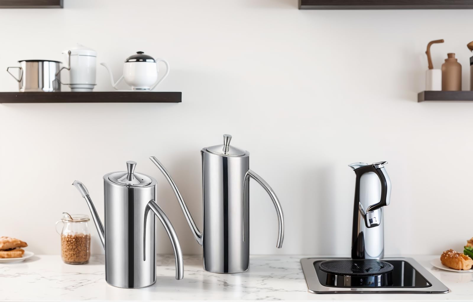KSENDALO Stainless Steel Olive Oil Dispenser - Leakproof 24oz/700mL, Ergonomic Design, Silver - Model K-135 CA FBA
