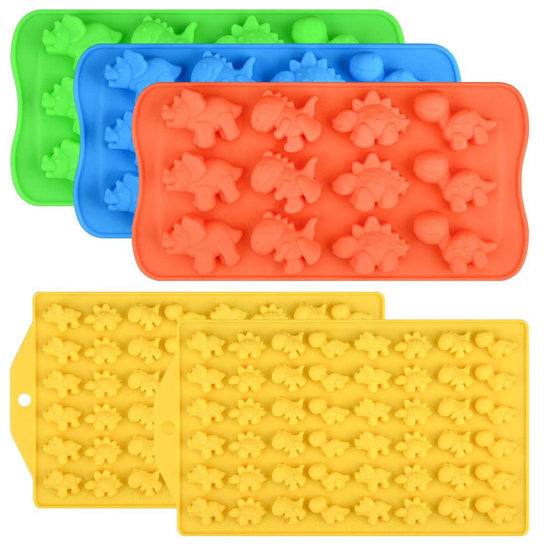 2 Sized Dinosaur Candy Molds Gummy Molds - Regular And Mini Size Dinosaur Silicone Chocolate Molds Nonstick Set Of 5 Including T