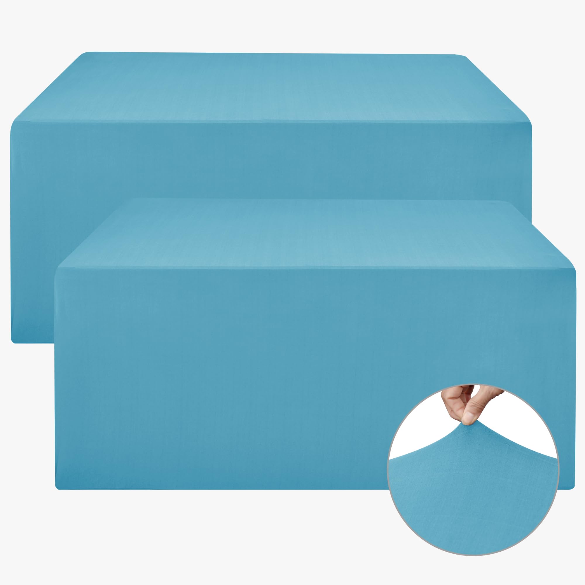 Nasitos Fitted Table Covers Stretch Spandex - 96 x 30 Inch - 2 Pack Turquoise Rectangle Table Clothes for 8 Foot Folding Tables,