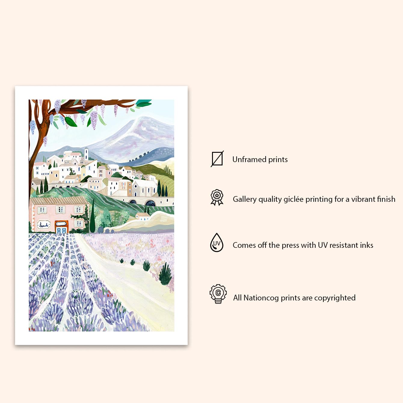 Nationcog Provence Art Print, France Art Print, Lavendar Fields, Travel Gift, Travel Poster, France Wall Art, Travel Gift, Home