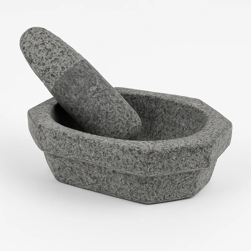 Kalvam Stone 8 Inch | Mortar And Pestle Set | Masher | Khalbatta | Kharal | Musal For Kitchen Home | Herbs And Spices Mixture | 