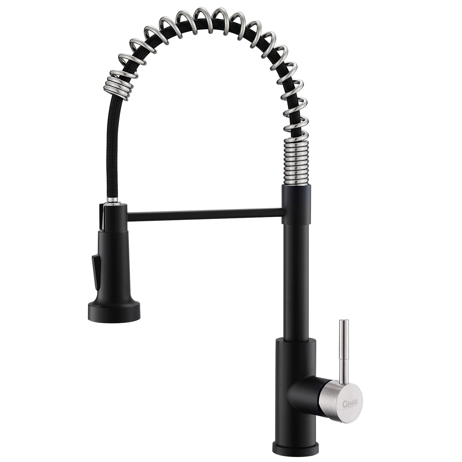 GIMILI Kitchen Faucet with Pull Down Sprayer Commercial Single Handle Lever Spring Kitchen Sink Faucet Matte Black&Brushed Nicke