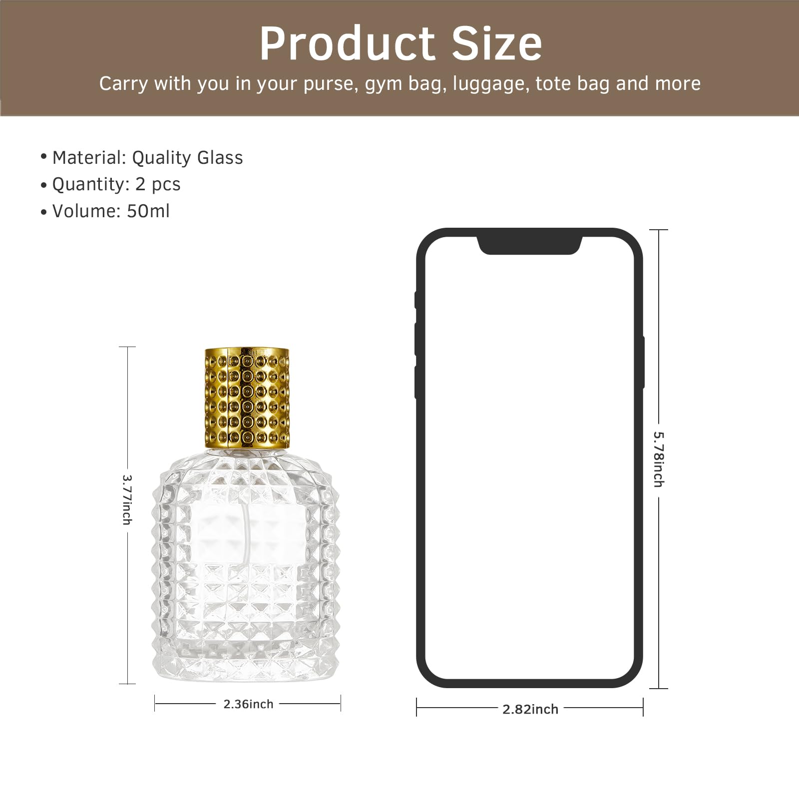 Hxryagi 2 Pack 50Ml Refillable Spray Perfume Bottles, Empty Clear Perfume Atomizer, Portable Perfume Mist Spray Bottle Travel Pe