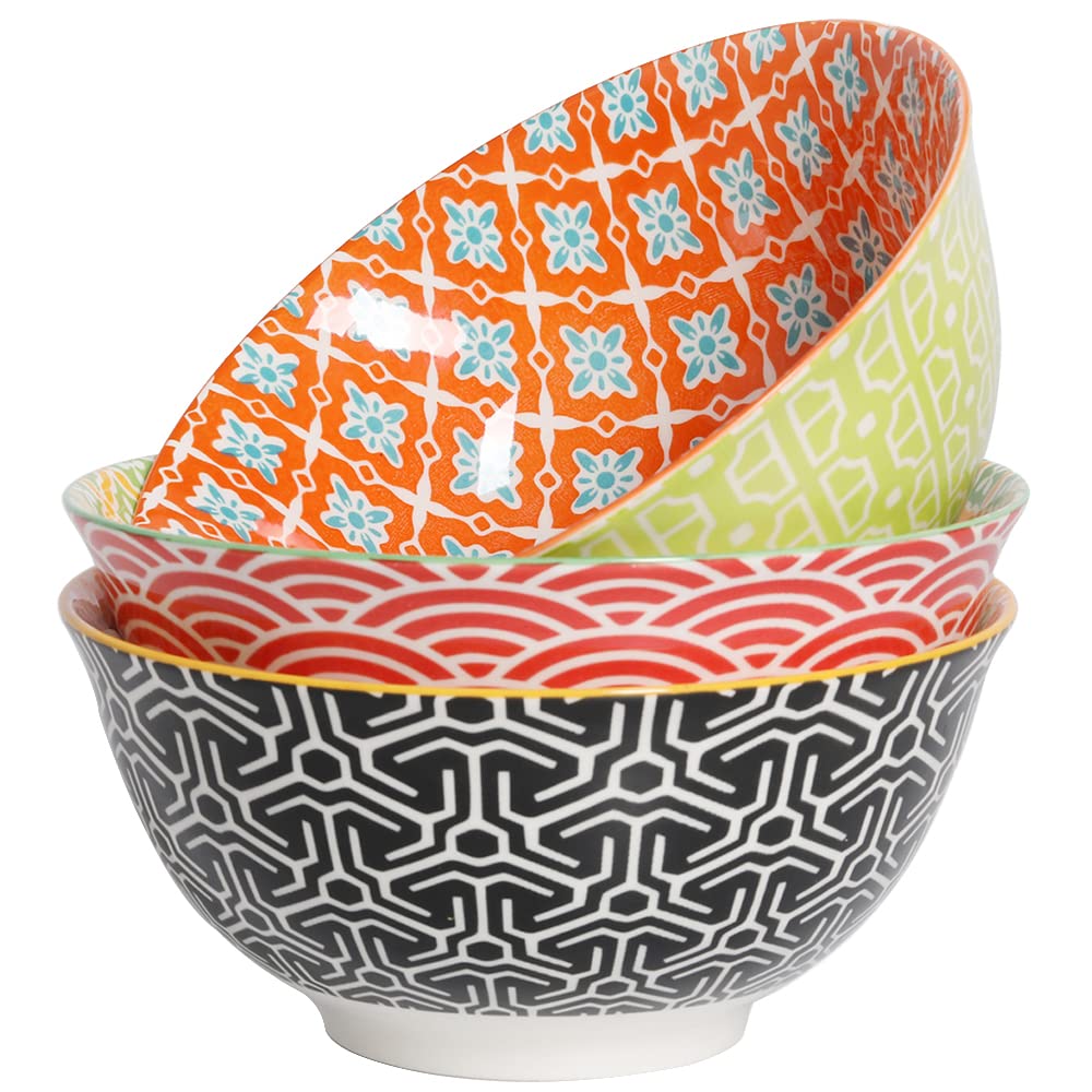 Metahom Salad Soup Bowls, Large Serving Bowls For Pho, Pasta Rarmen, 48 Oz Stackable Ceramic Bowls For Kitchen, Set Of 3, Microw