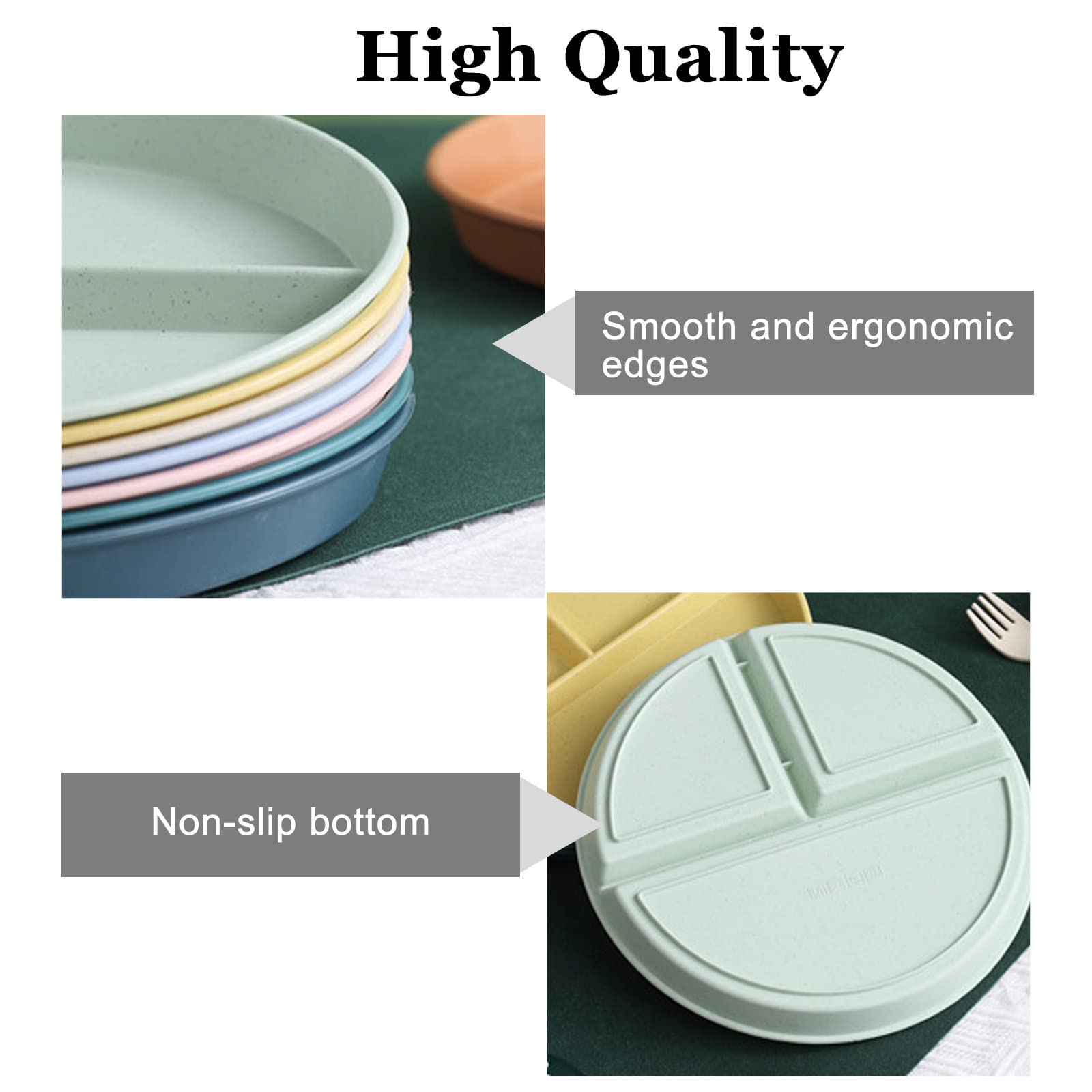 Soptalles 3 Pack Divided Plates For Adults, Portion Control Plates Compartment Plates, Lightweight Reusable Dinnerware Dinner Pl