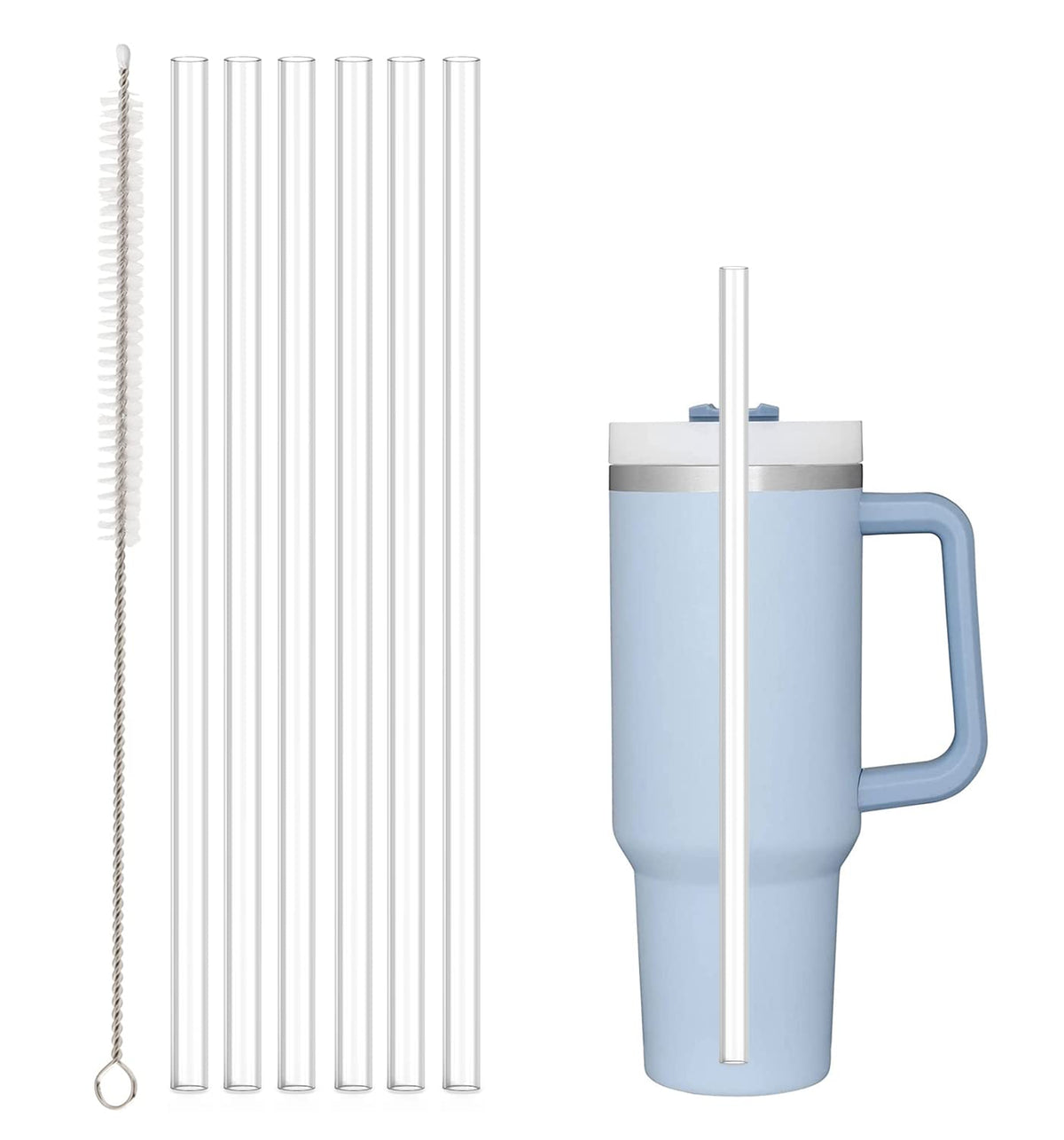 Replacement Straw Compatible With Stanley 40 Oz 30 Oz Cup Tumbler, 6 Pack Reusable Straw With Cleaning Brush, Plastic, Clear