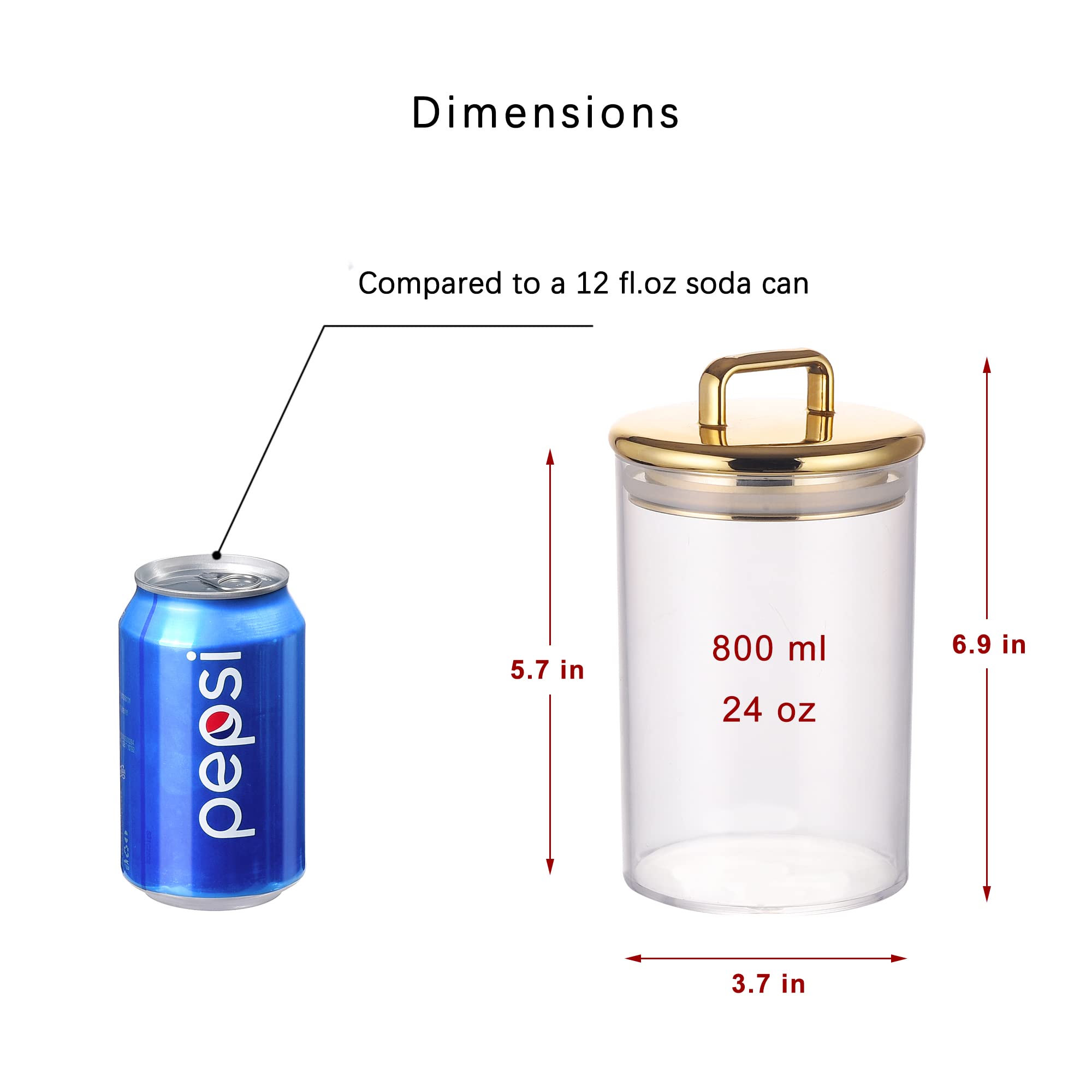 24 Oz Medium Acrylic Storage Apothecary Jar With Gold Airtight Lid | Bathroom Vanity Organizer Containers | Ideal Decorative Can