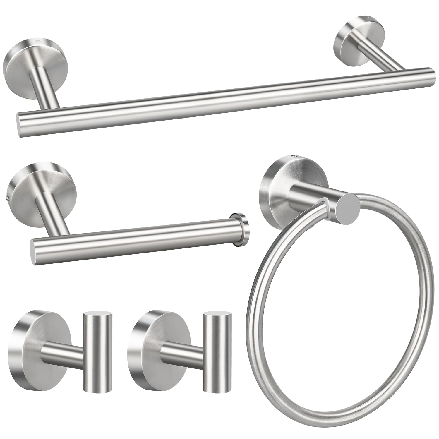 5/10/20pcs Bathroom Hardware Set  Matte Black/Brushed Nickel/Brushed Gold Bath Hardware Set  Including 16'' Hand Towel Bars  Toilet Paper Holders  Towel Rings  Robe Towel Hooks (5pcs  Brushed Nickel)
