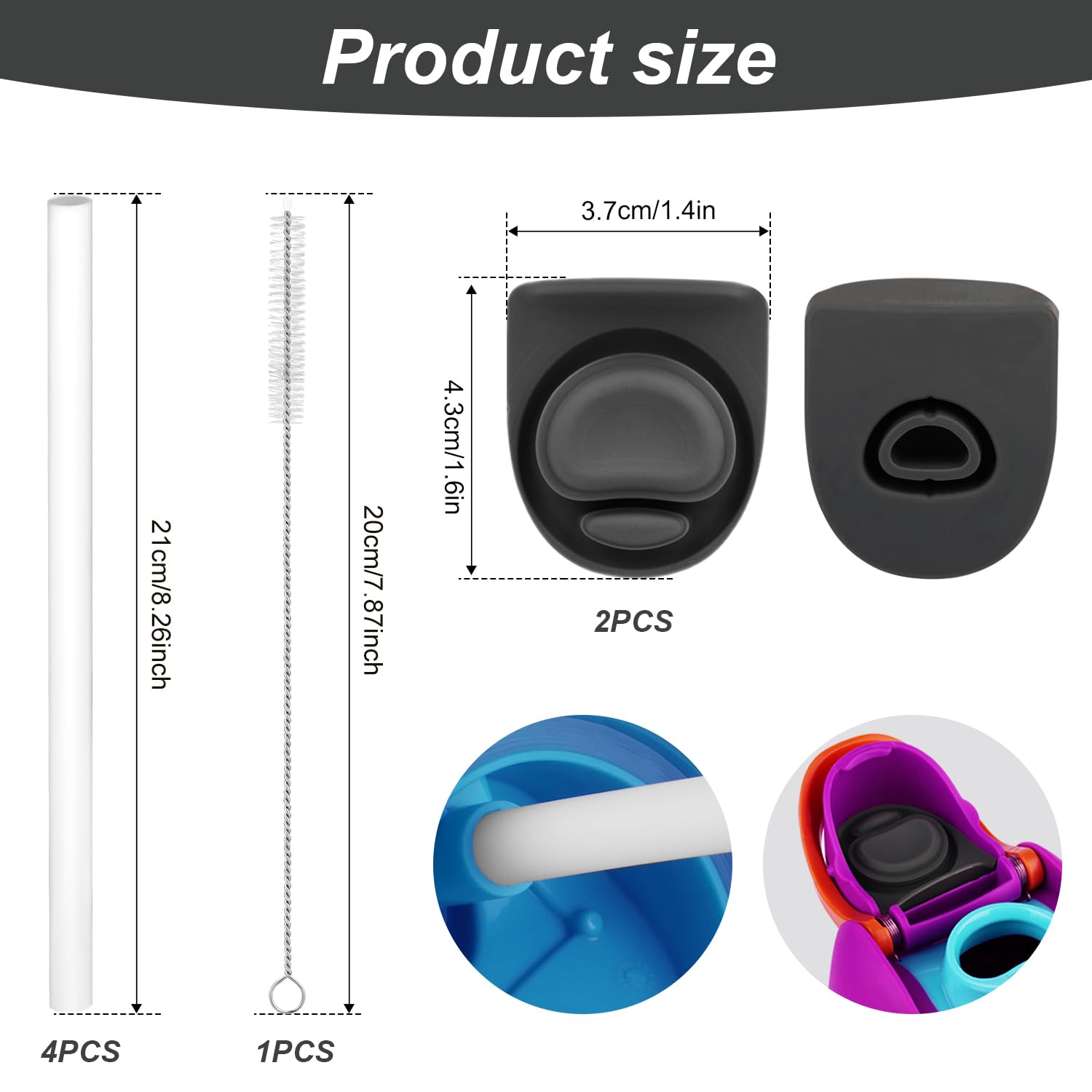 2Pcs Replacement Stopper Compatible With Owala Freesip 24Oz 32Oz, With 4Pcs Straws & 1Pcs Straw Cleaning Brush, Water Bottle Top