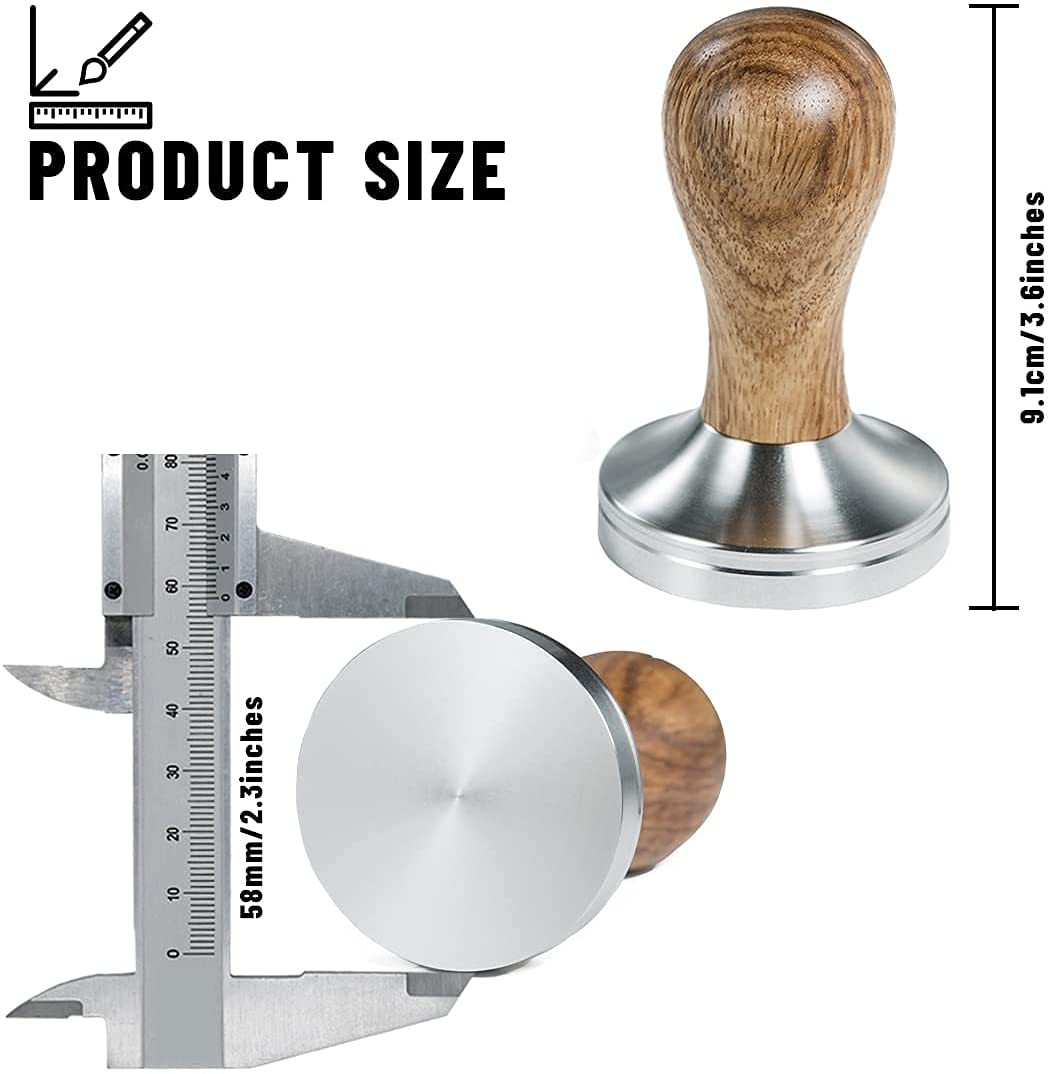 Ezebesta 58Mm Coffee Tamper Espresso Press With Tamper Mat Tamper With 304 Stainless Steel Base Wooden Handle Barista Espresso M