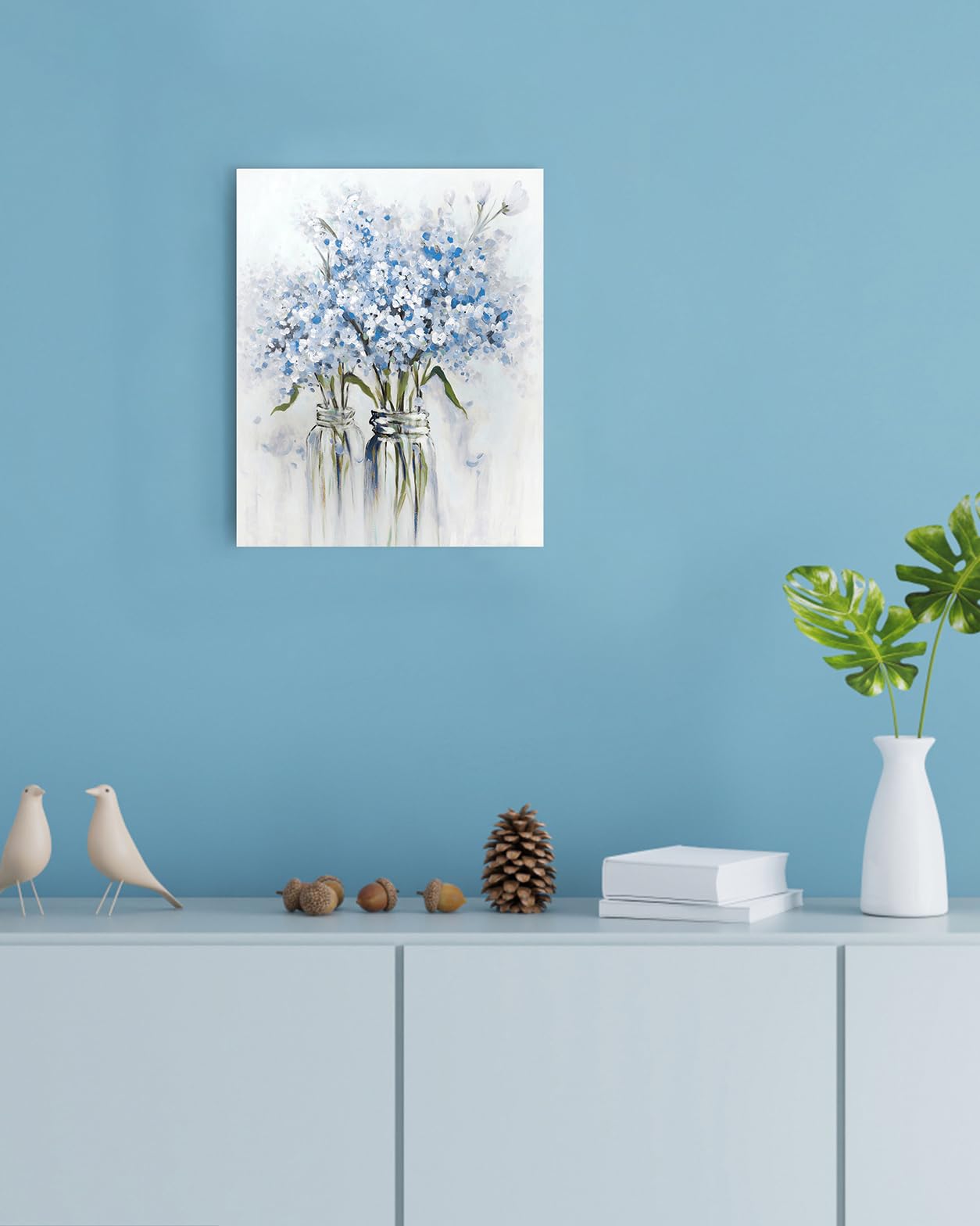 Ypy Blue Flowers Canvas Wall Art: Abstract Bouquet In Vase Artwork Prints For Teen Girl Bedroom Blue Floral Picture Poster Bathr